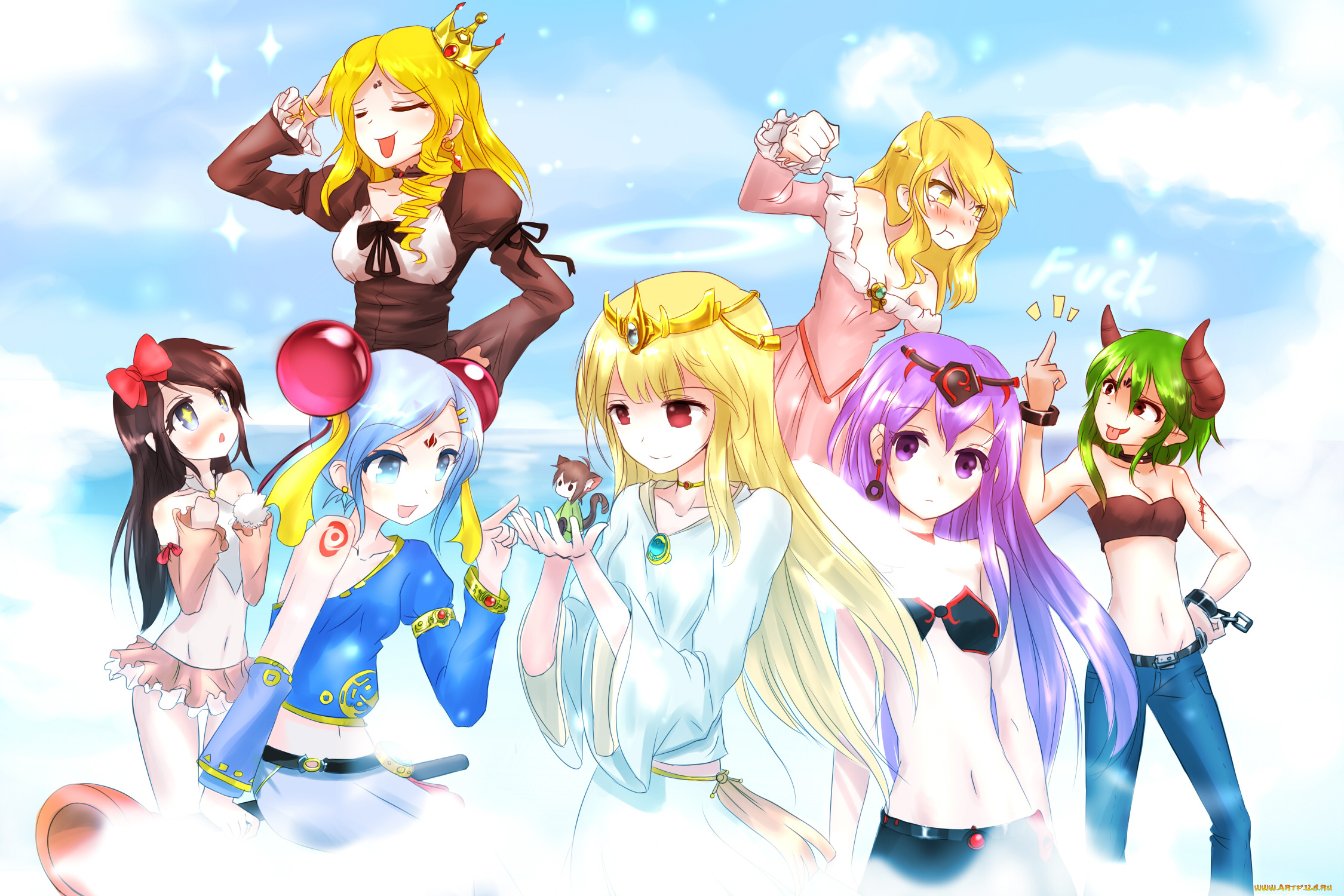 аниме, unknown, , другое, демон, рога, арт, bai, yemeng, девушки