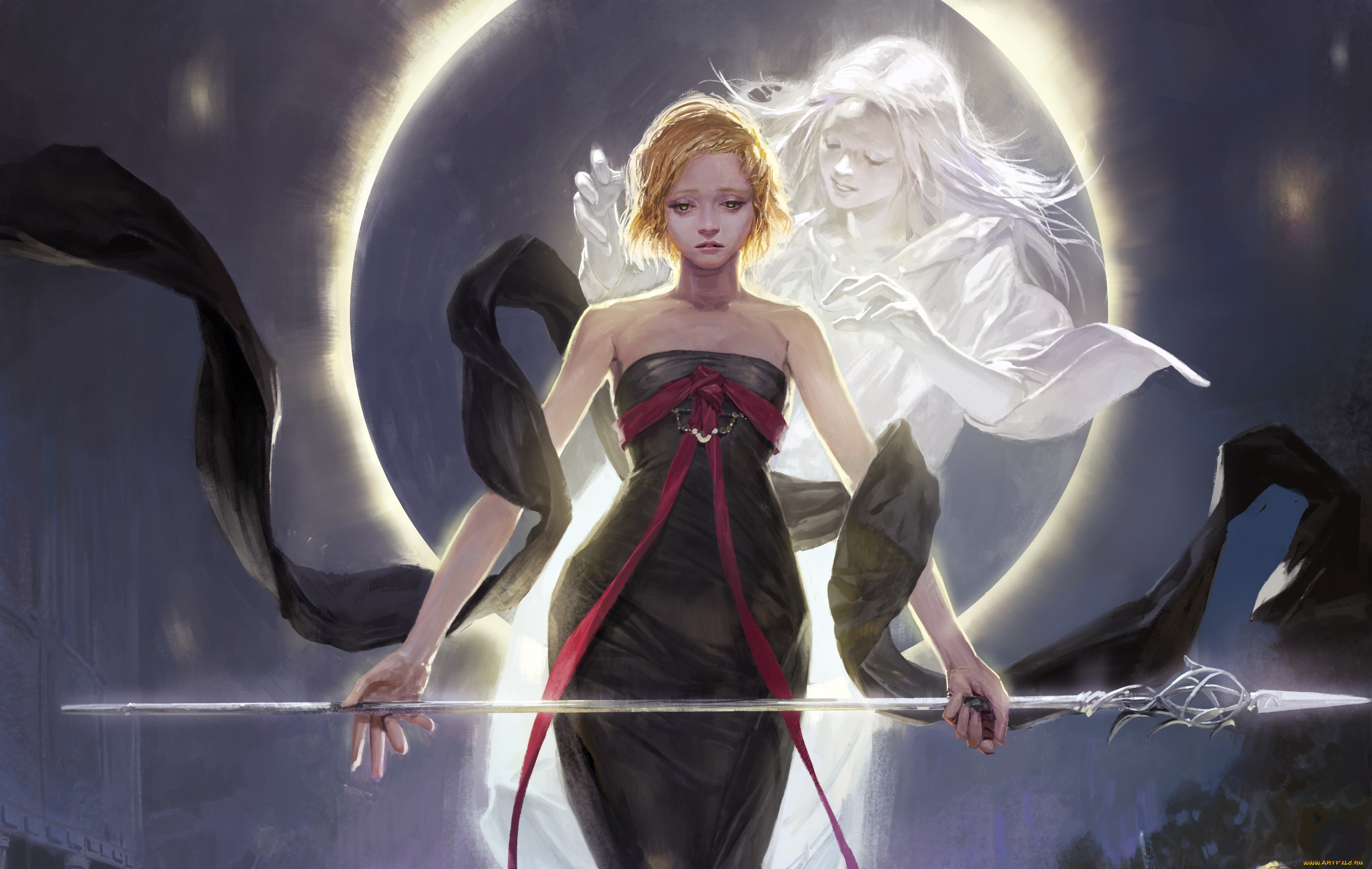 видео, игры, legend, of, the, cryptids, фэнтези, girl, девушка, fantasy, by, totorrl, печаль, грусть, sorrow, sadness, рисунок, moon, art, арт, legend, of, the, cryptids, копье, spirit, дух, spear, затмение, eclipse, луна