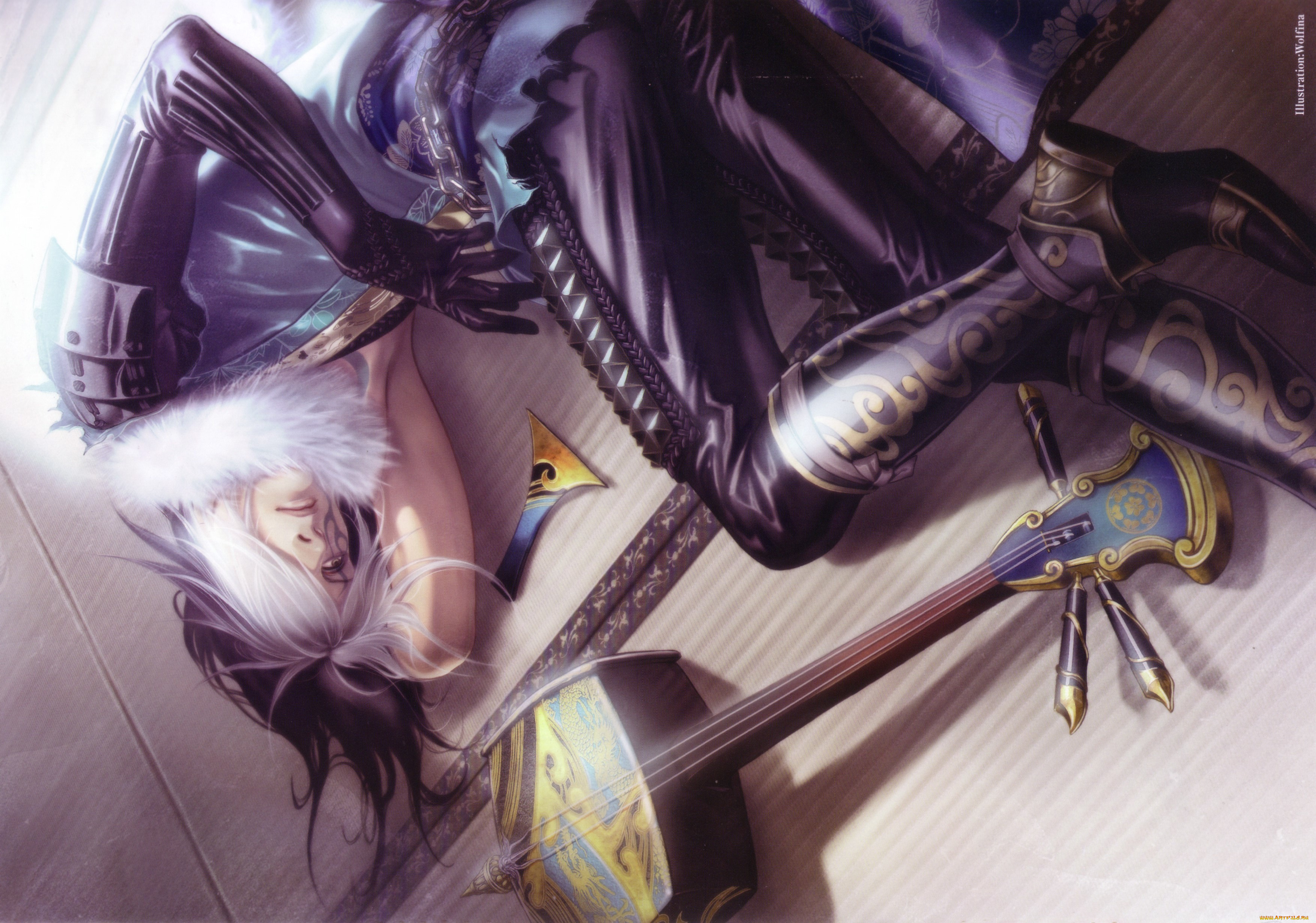 разное, арты, самурай, доспехи, motochika, chosokabe, wolfina, art, sengoku, basara, музыкальный, инструмент