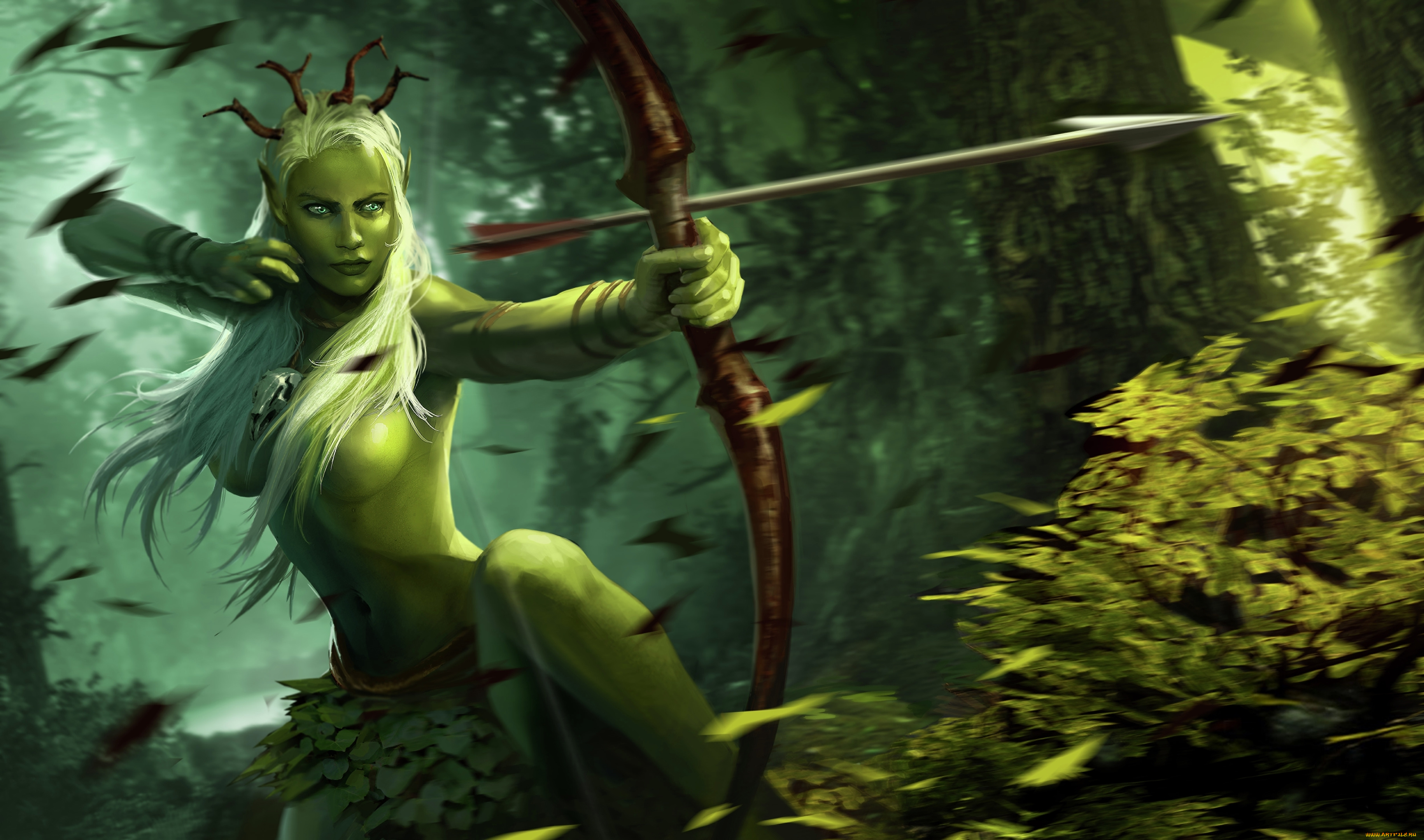 видео, игры, the, witcher, girl, witcher, фэнтези, fantasy, дриада, driada, девушка, арт, брокилон, brokilon, рисунок, art, battle, arena, eithne, эитнэ, лучница, archer