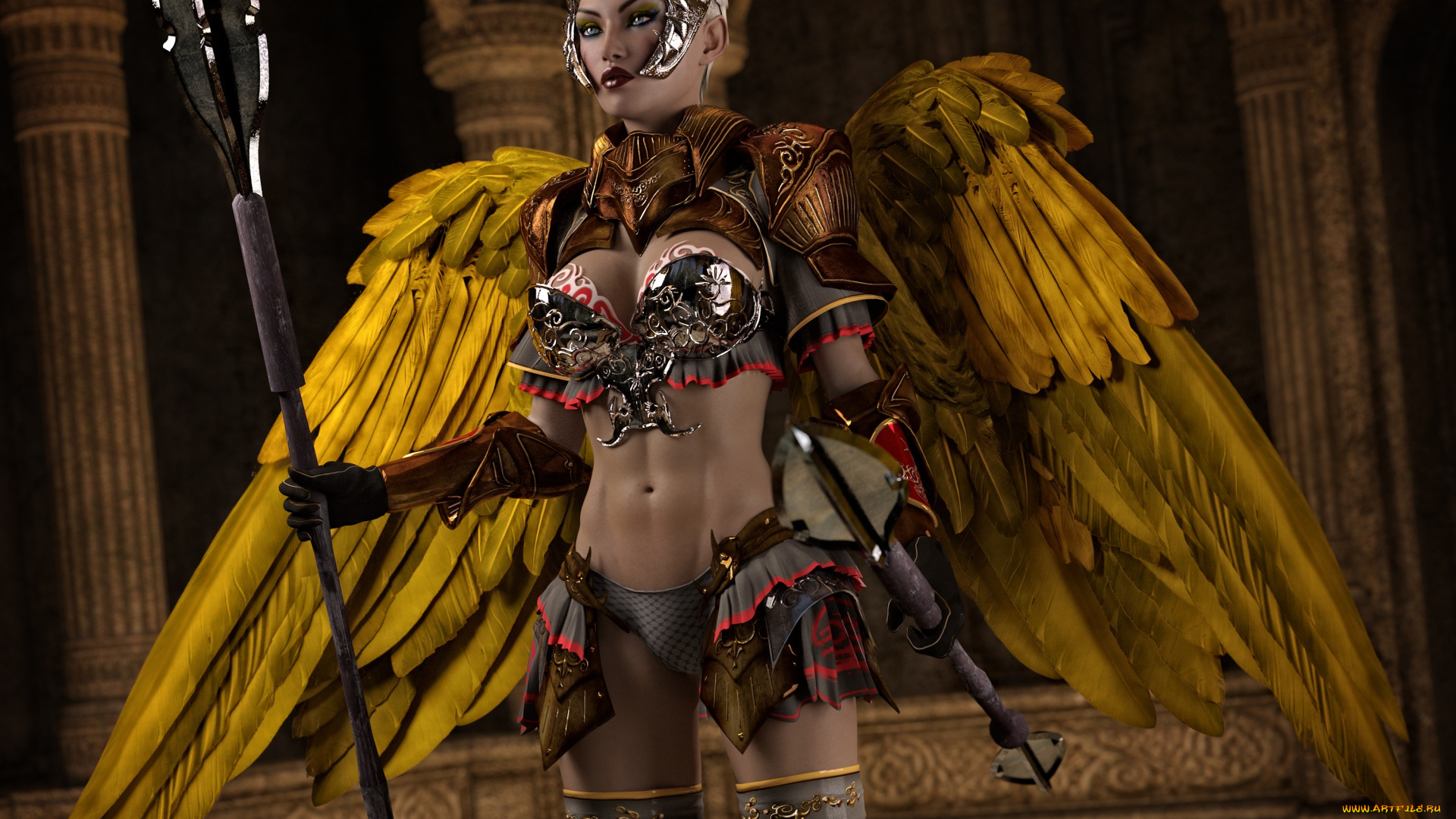 3д, графика, ангел, , angel, девушка, взгляд, фон