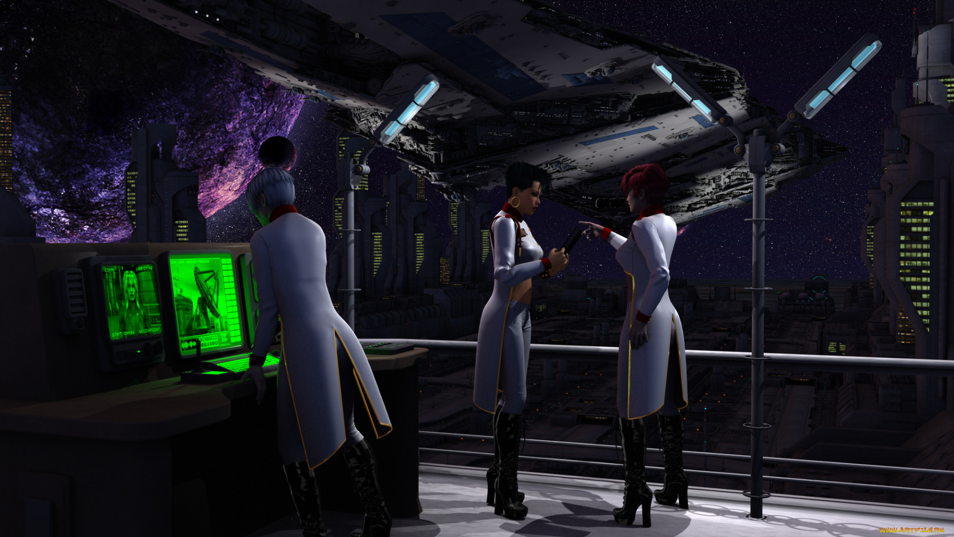 3д, графика, фантазия, , fantasy, девушки, взгляд, фон