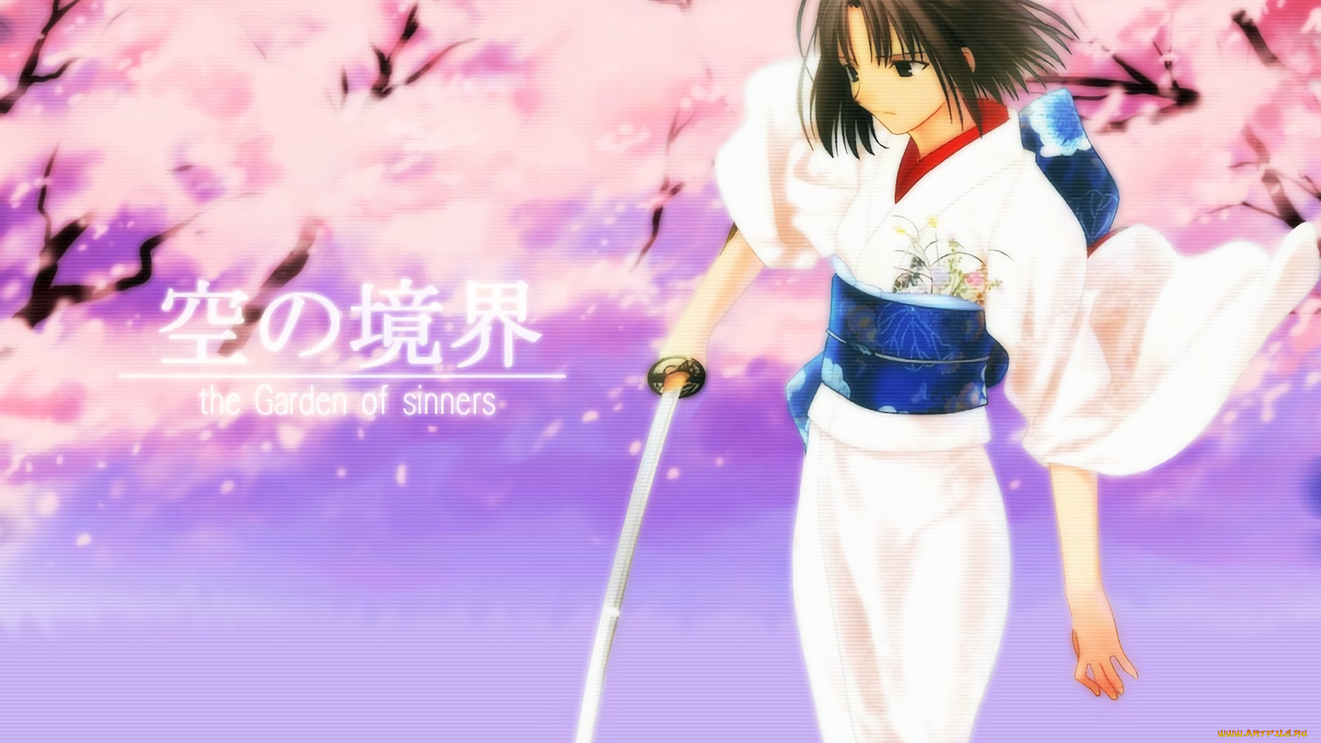 аниме, kara, no, kyokai, девушка, взгляд, фон