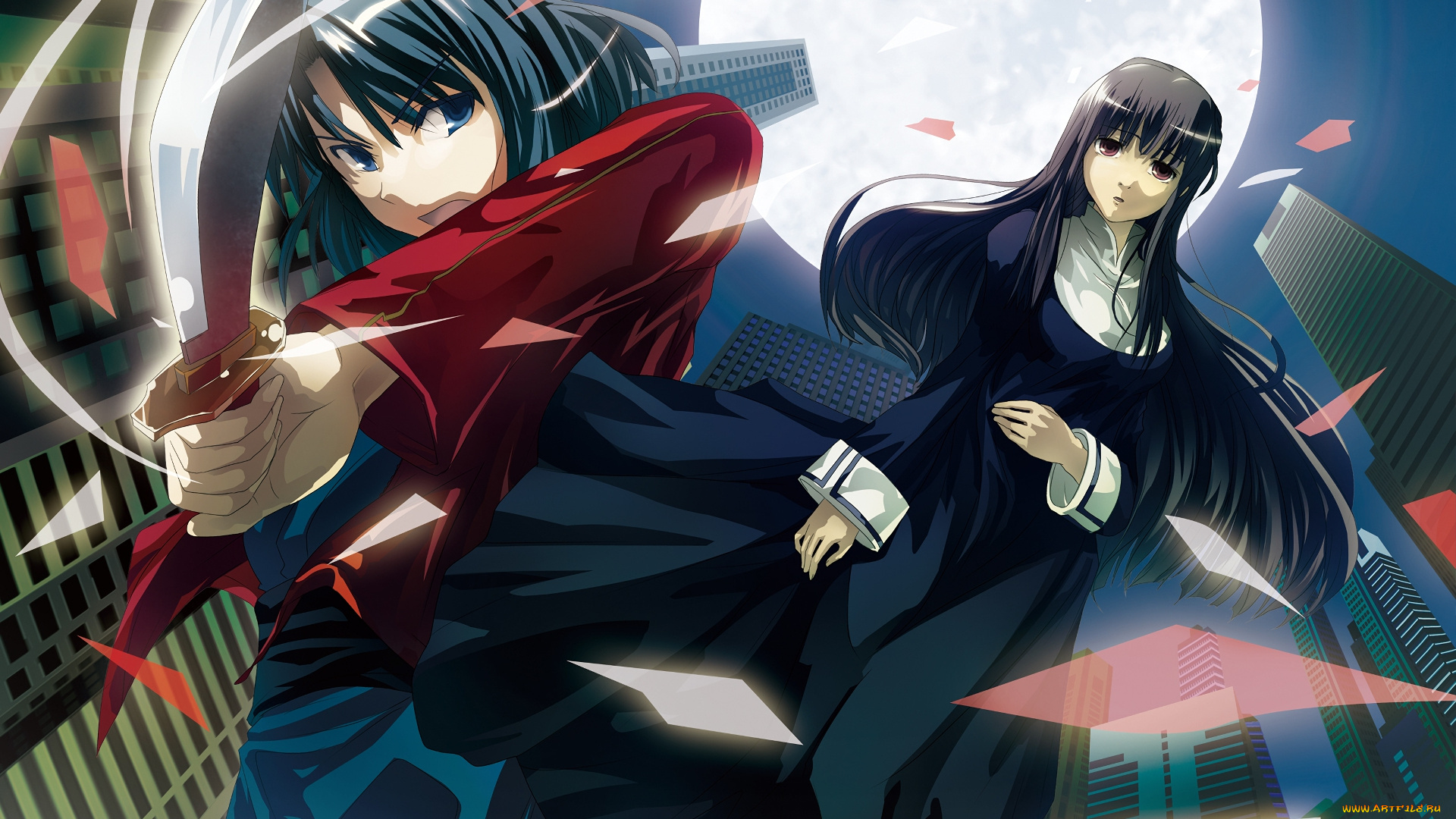 аниме, kara, no, kyokai, фон, взгляд, девушка