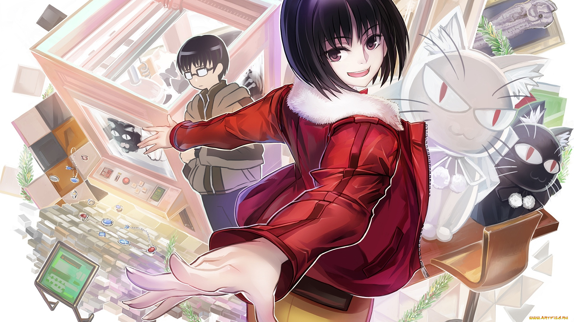 аниме, kara, no, kyokai, фон, взгляд, девушка