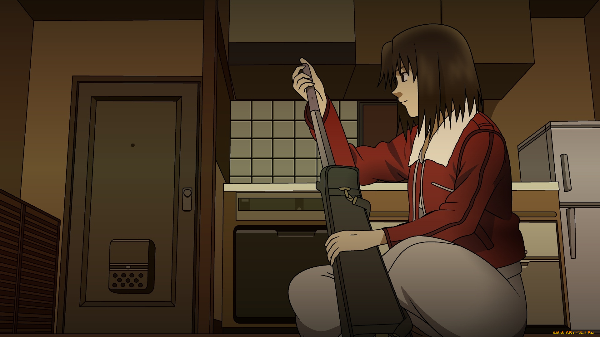 аниме, kara, no, kyokai, взгляд, девушка, фон