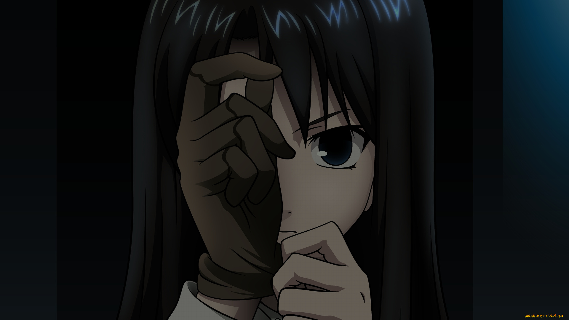 аниме, kara, no, kyokai, взгляд, девушка, фон