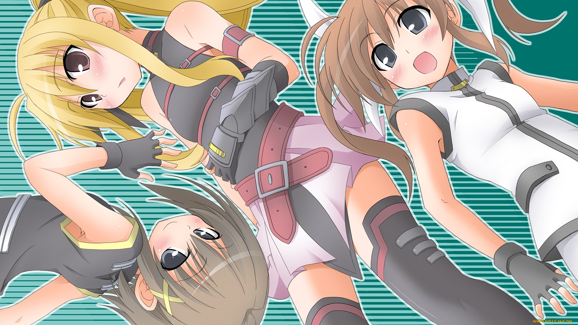 аниме, mahou, shoujo, lyrical, nanoha, взгляд, девушки, фон