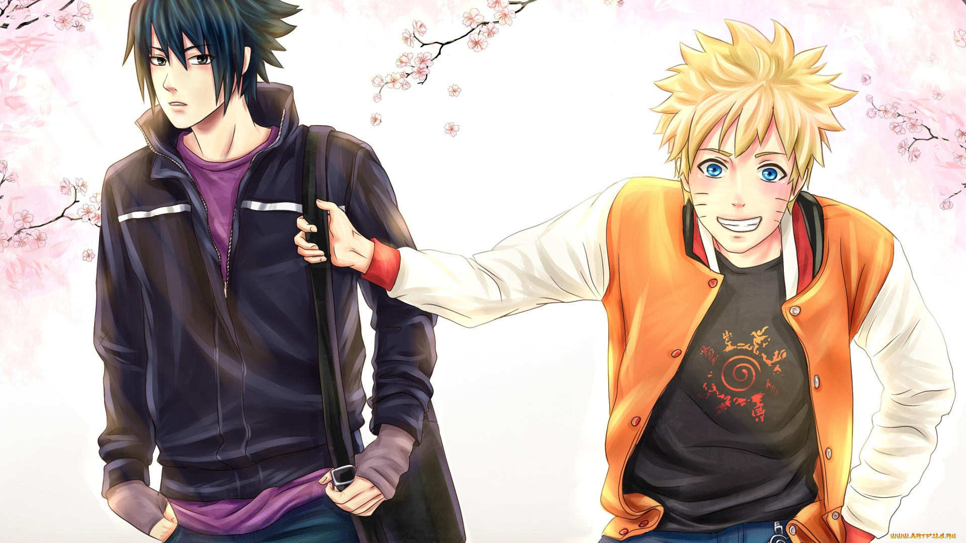 аниме, naruto, сакура, art, sasuke, весна, друзья