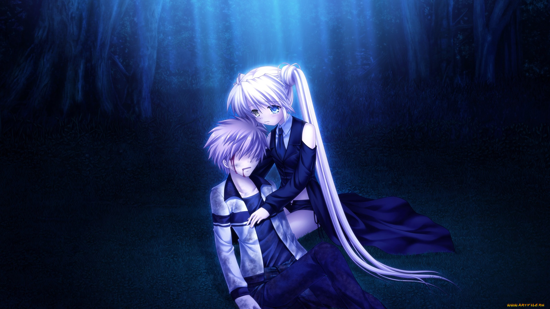 аниме, rewrite, взгляд, фон, девушка