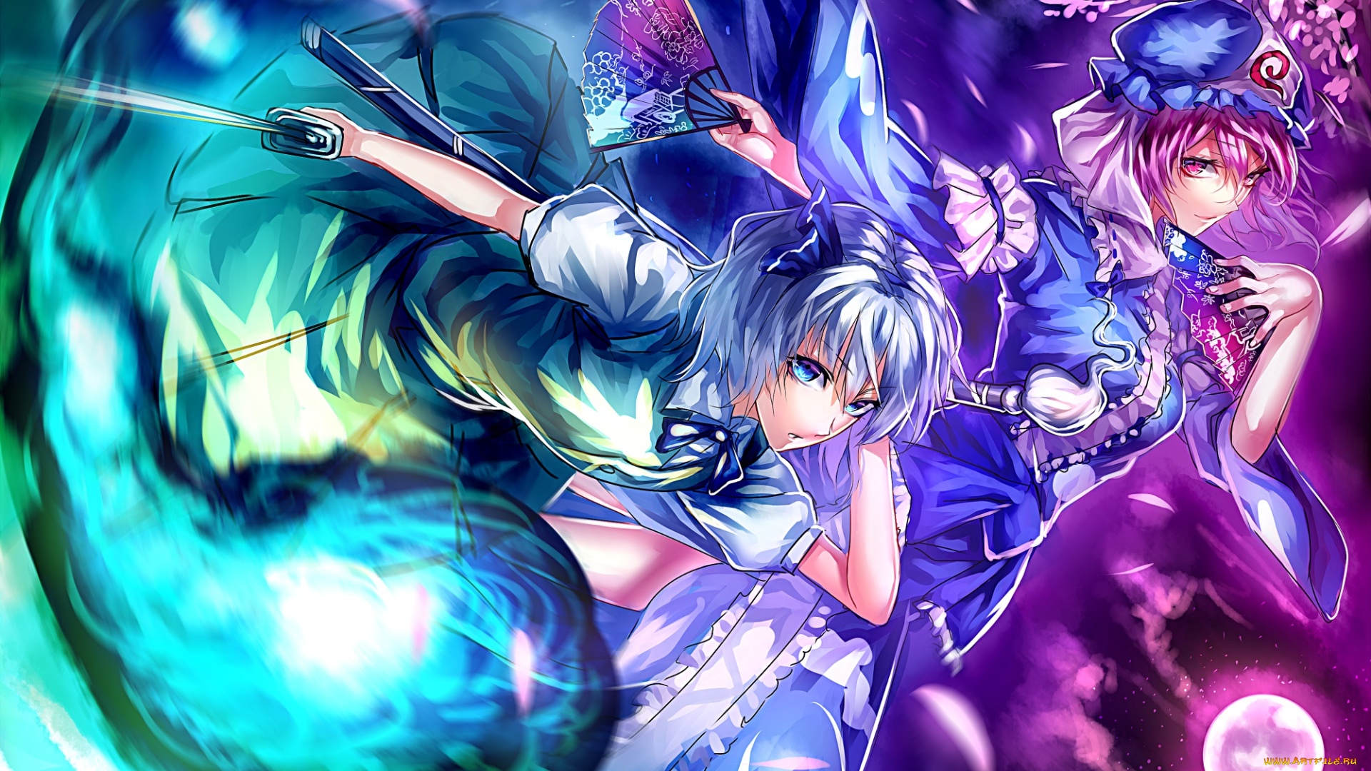 аниме, touhou, фон, взгляд, девушки