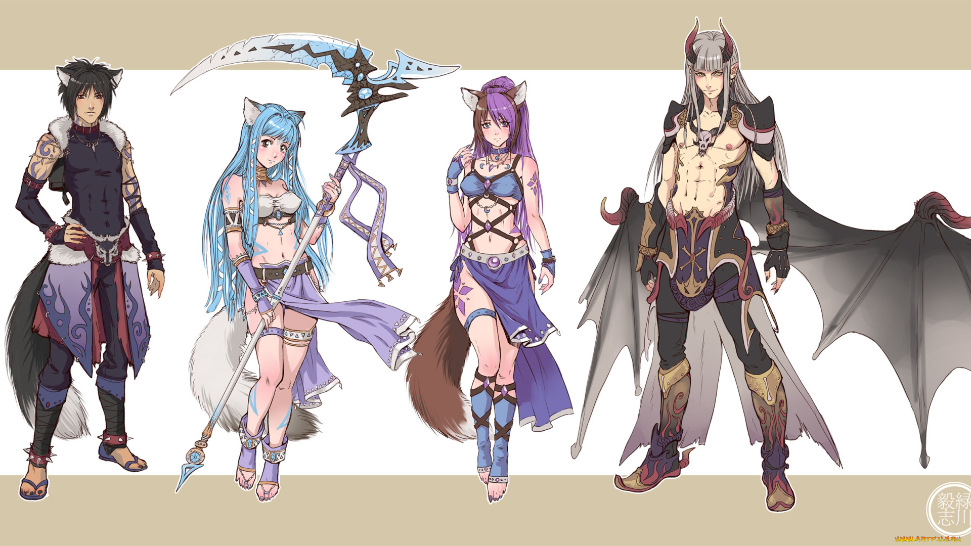 аниме, unknown, , другое, парни, уши, девушки, крылья