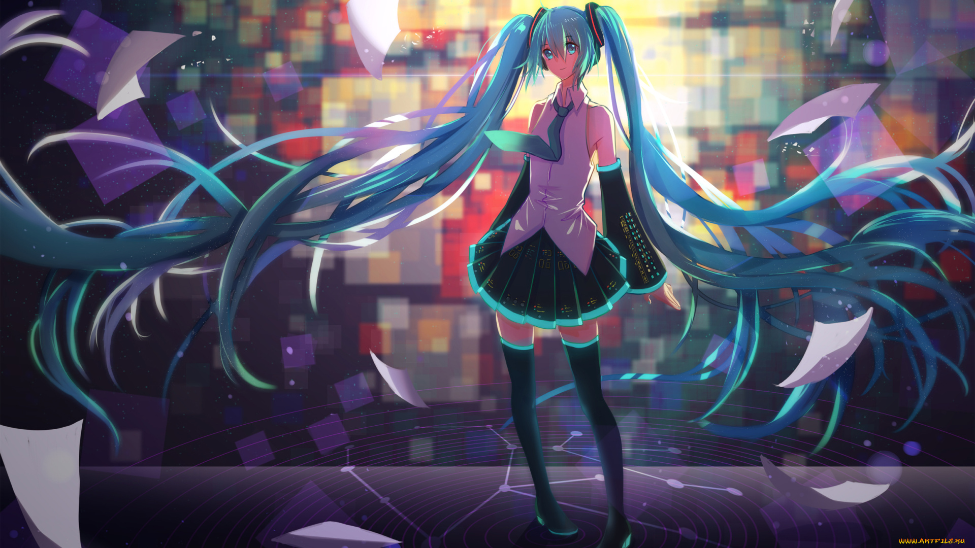 аниме, vocaloid, девушка, фон, взгляд