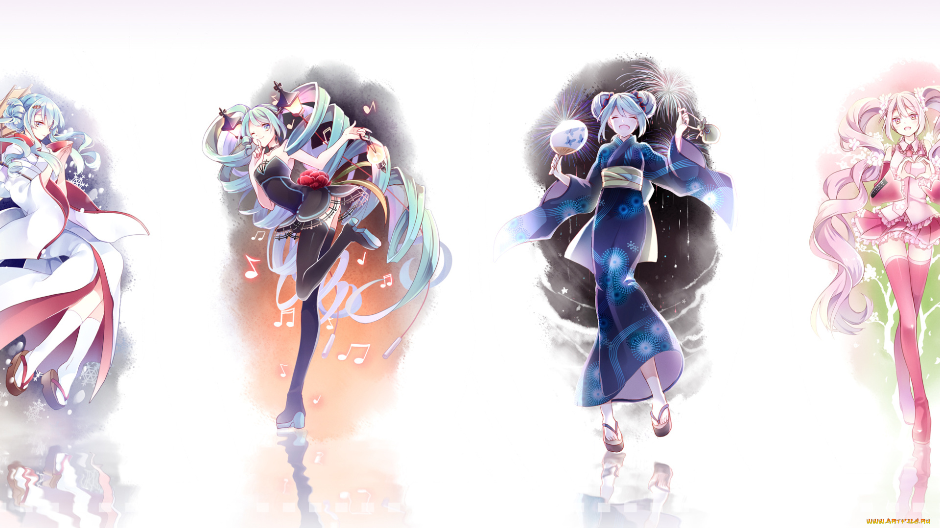 аниме, vocaloid, фон, взгляд, девушки