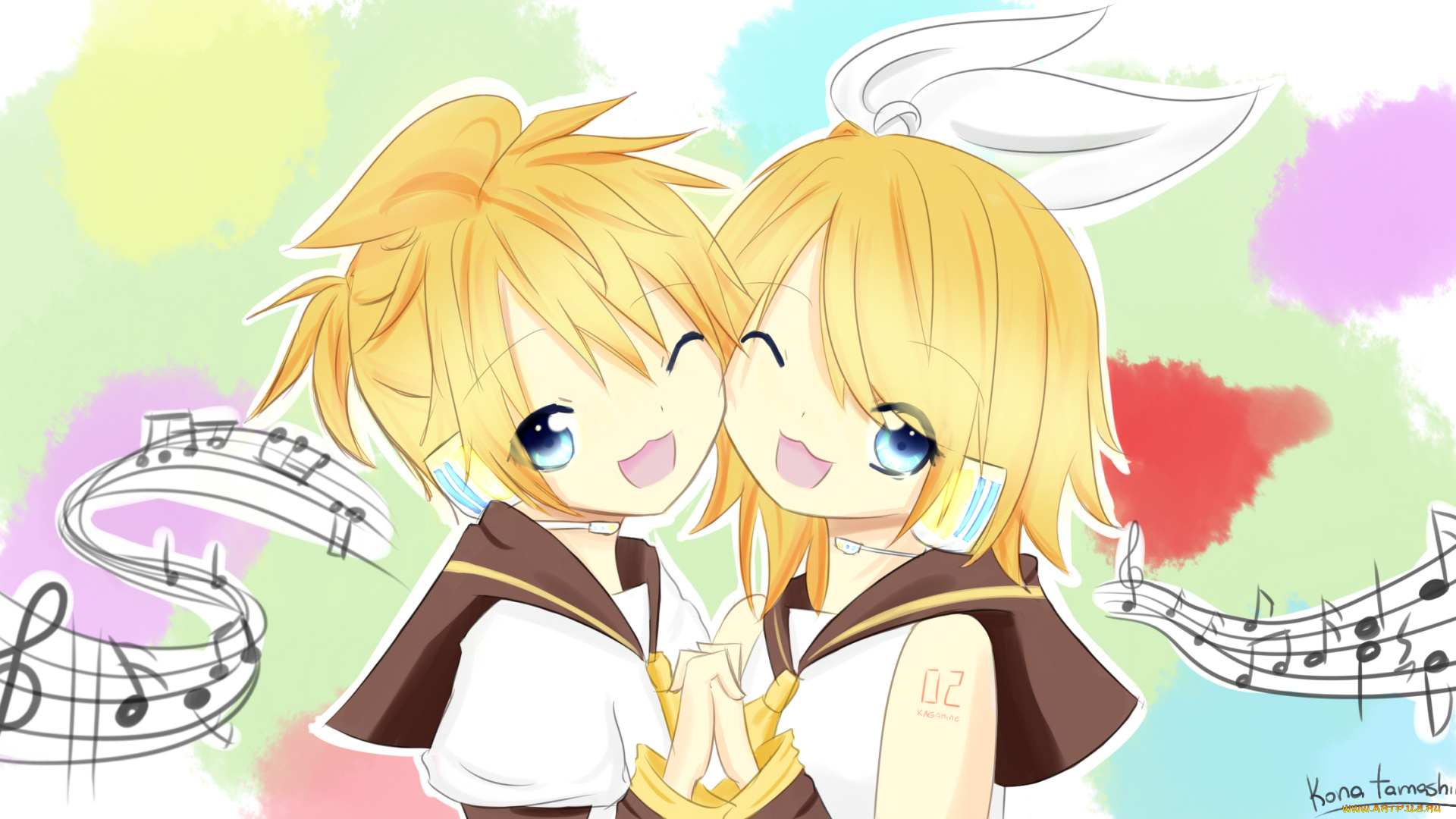 аниме, vocaloid, взгляд, девушки, фон