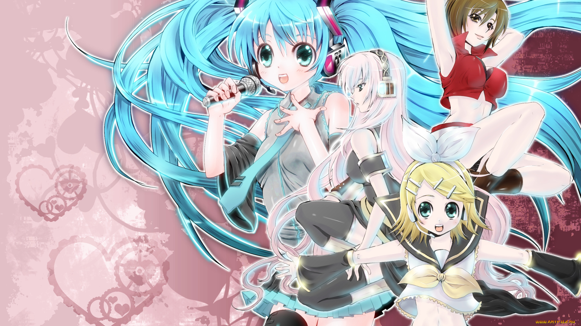 аниме, vocaloid, взгляд, фон, девушки