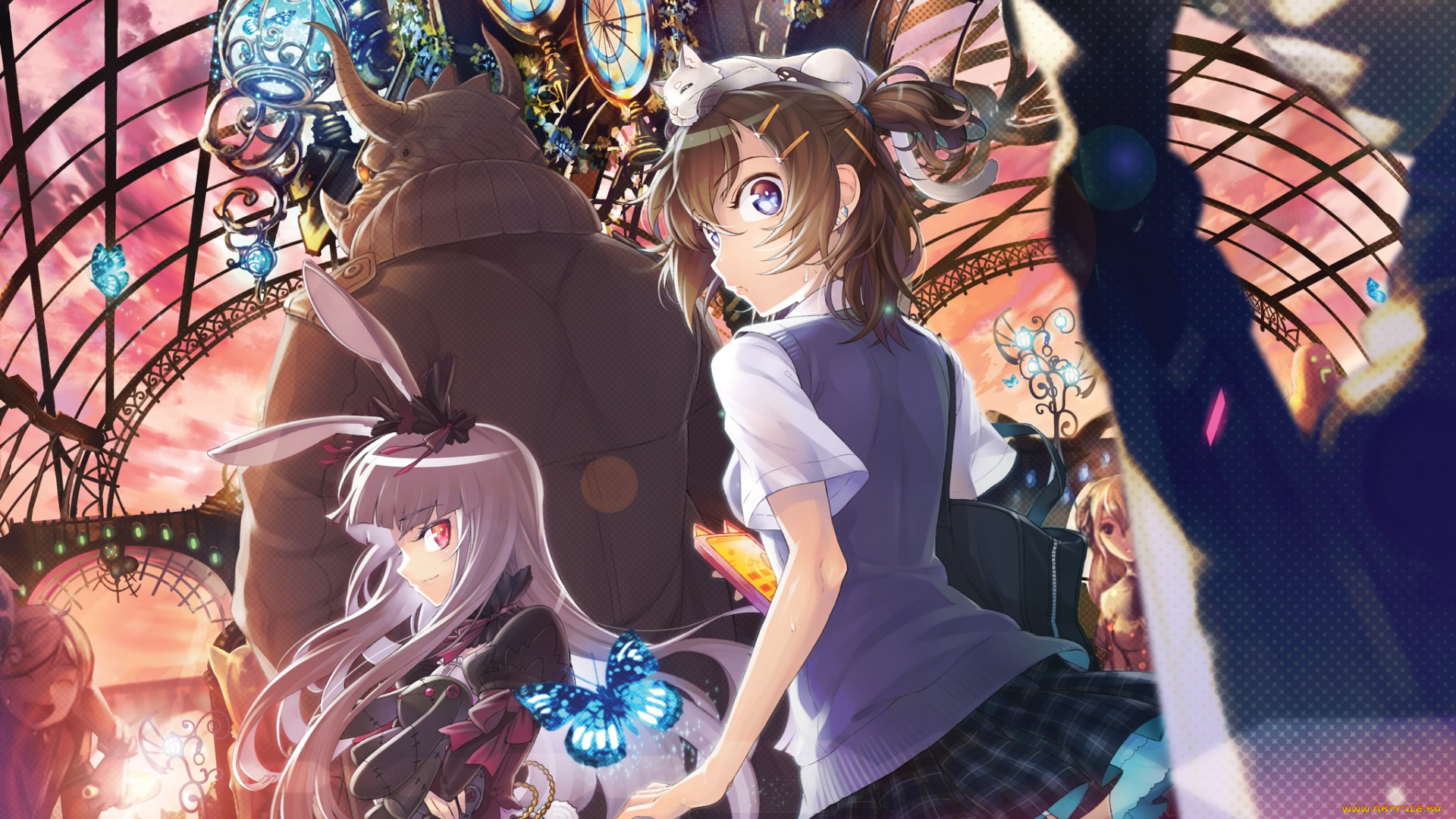 аниме, животные, , существа, девушки, фон, взгляд