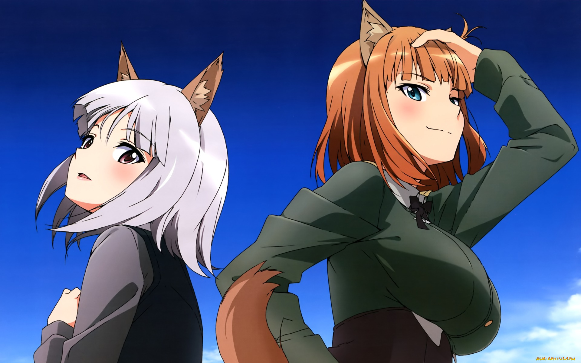 аниме, strike, witches, фон, девушки, взгляд