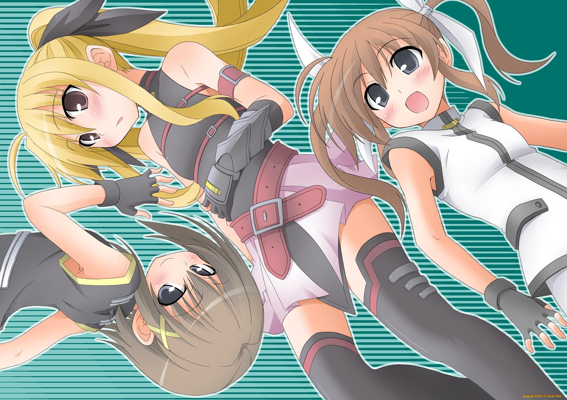 аниме, mahou, shoujo, lyrical, nanoha, взгляд, девушки, фон