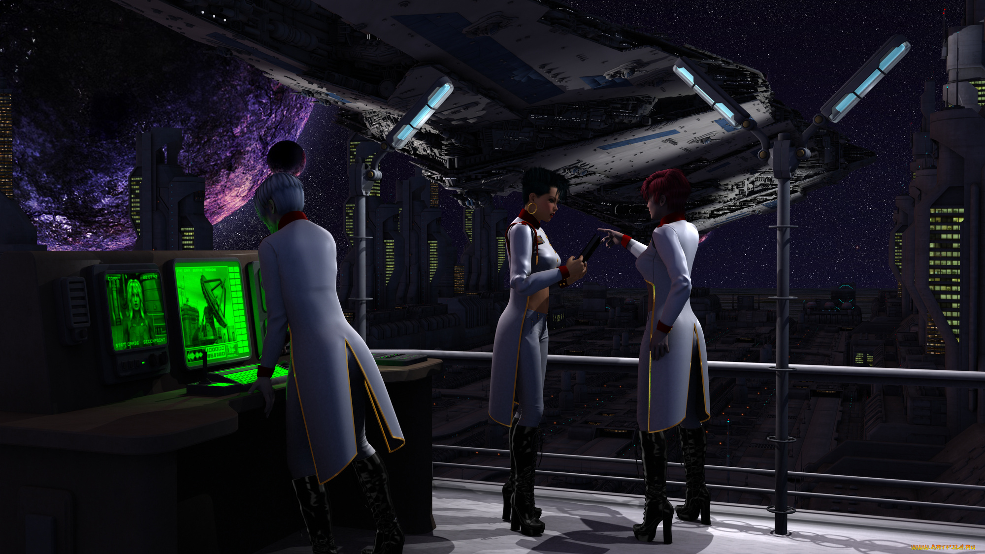 3д, графика, фантазия, , fantasy, девушки, взгляд, фон