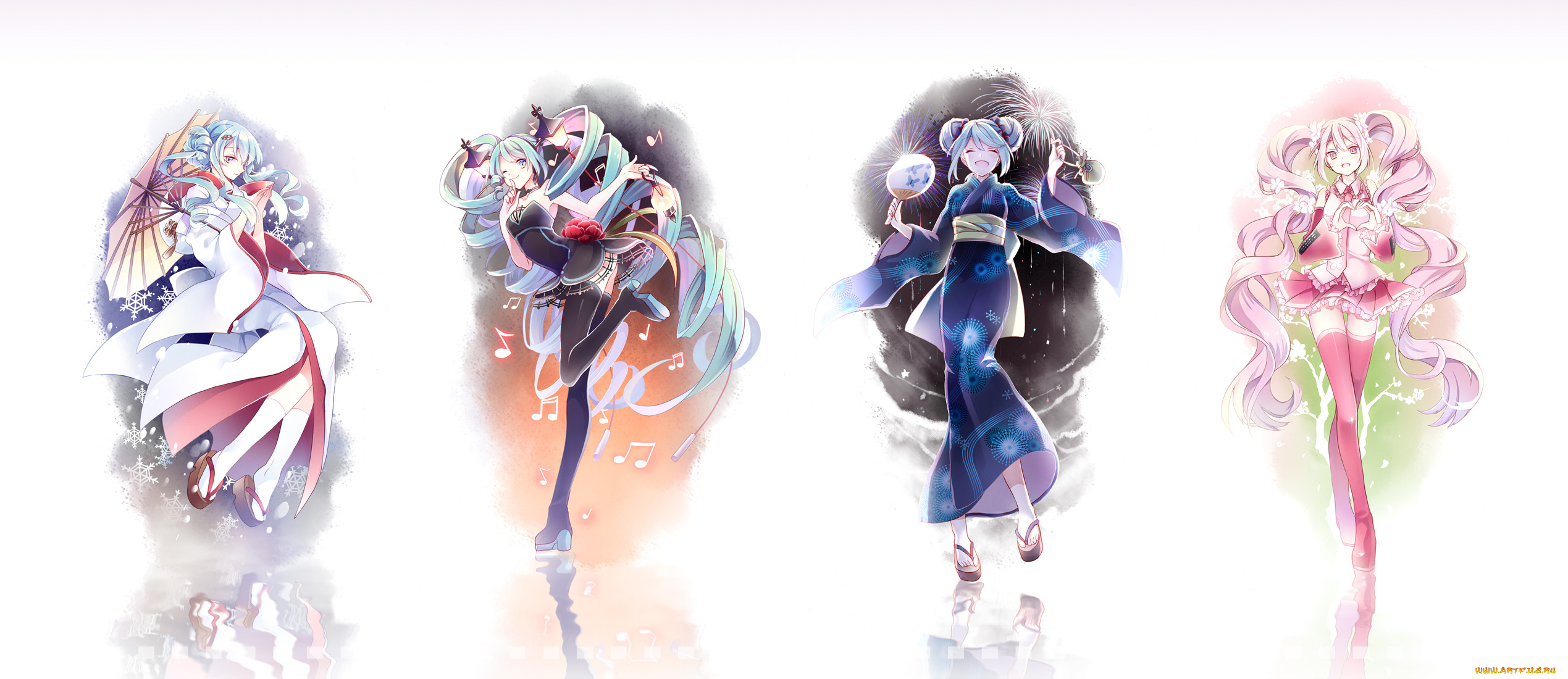 аниме, vocaloid, фон, взгляд, девушки