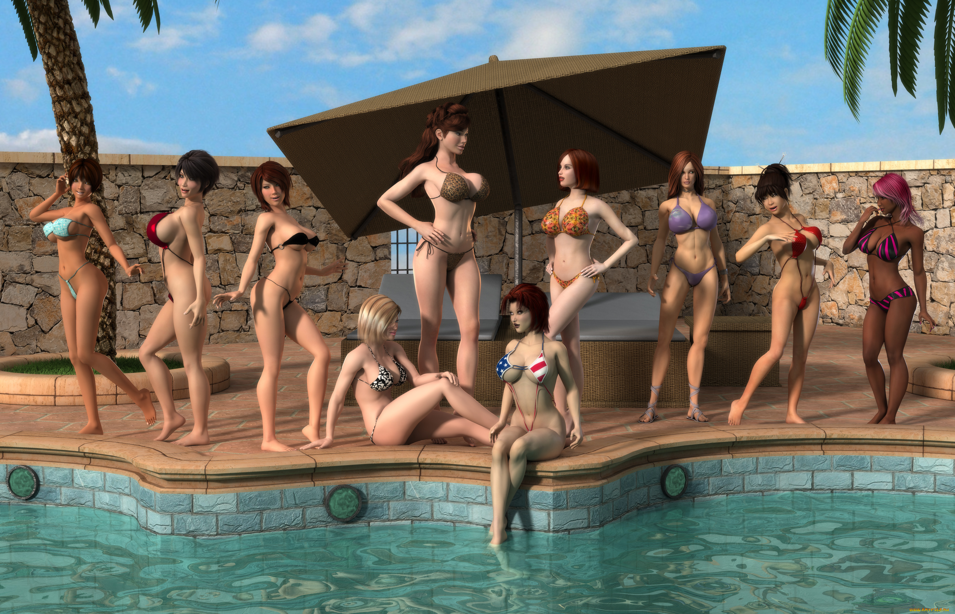 3д, графика, люди, , people, девушки, взгляд, фон