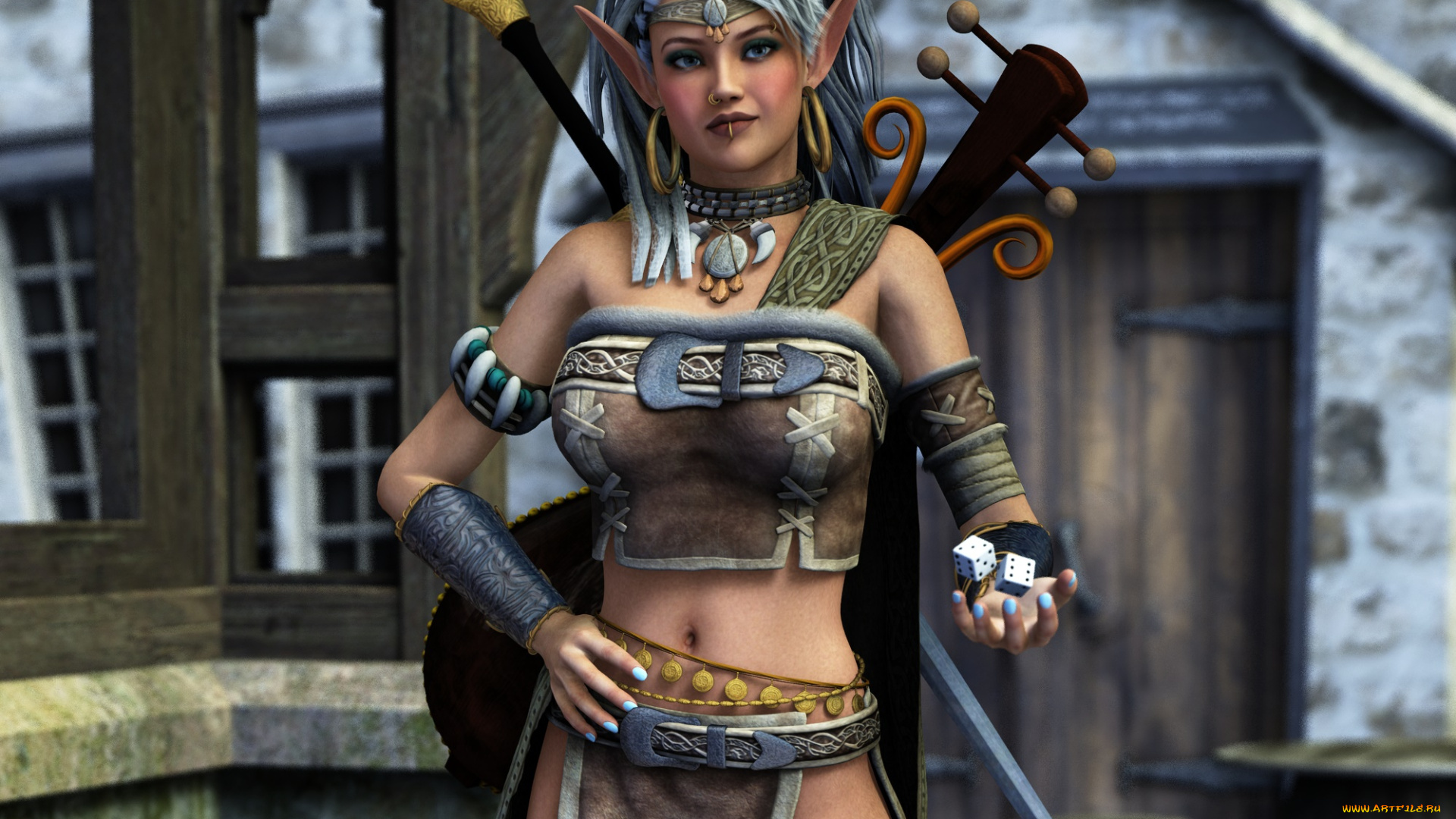 3д, графика, эльфы, , elves, девушка, фон, взгляд