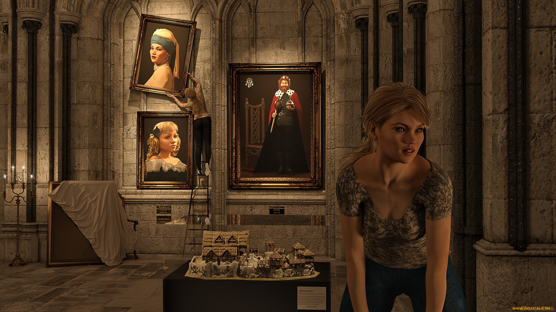 3д, графика, люди, , people, девушка, взгляд, фон