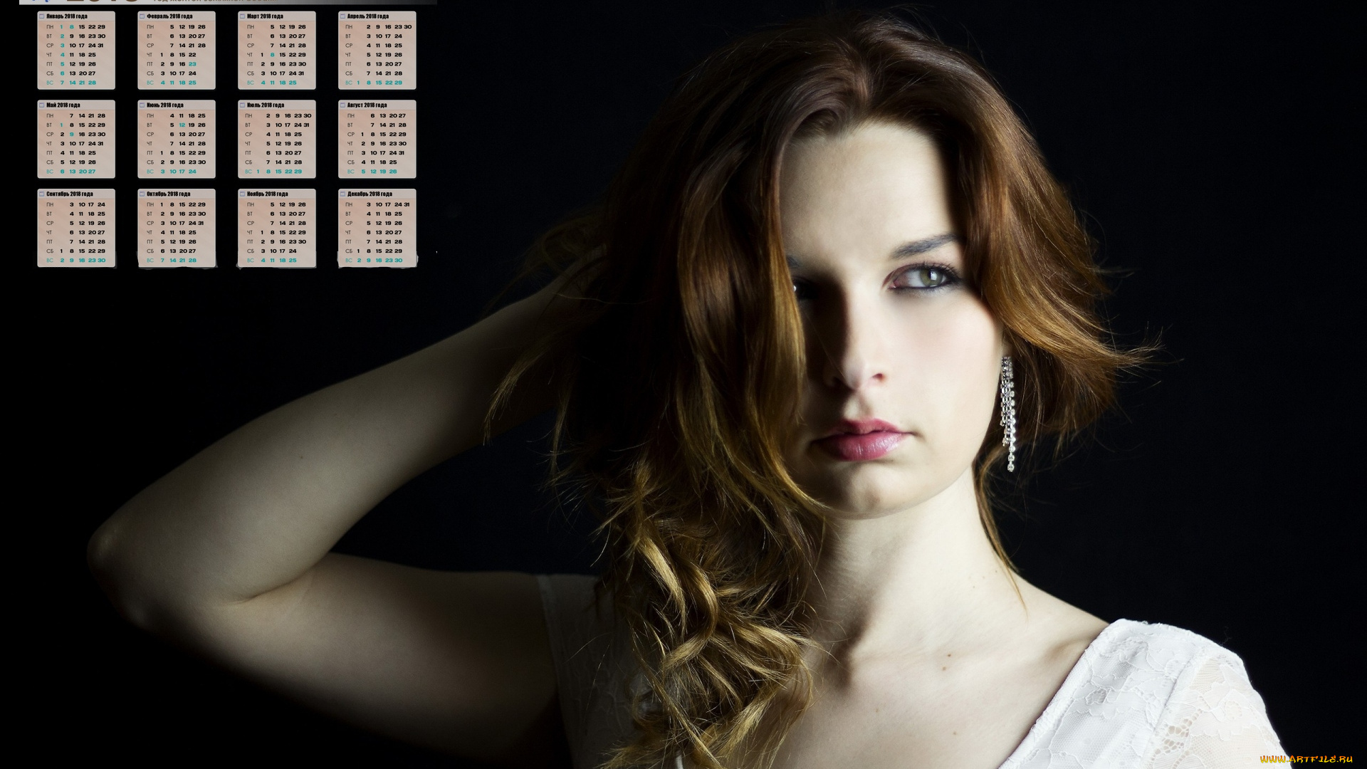 календари, девушки, черный, фон, взгляд