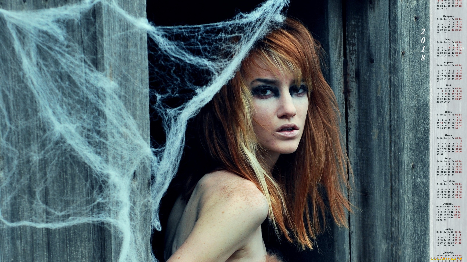 календари, девушки, взгляд, паутина, макияж