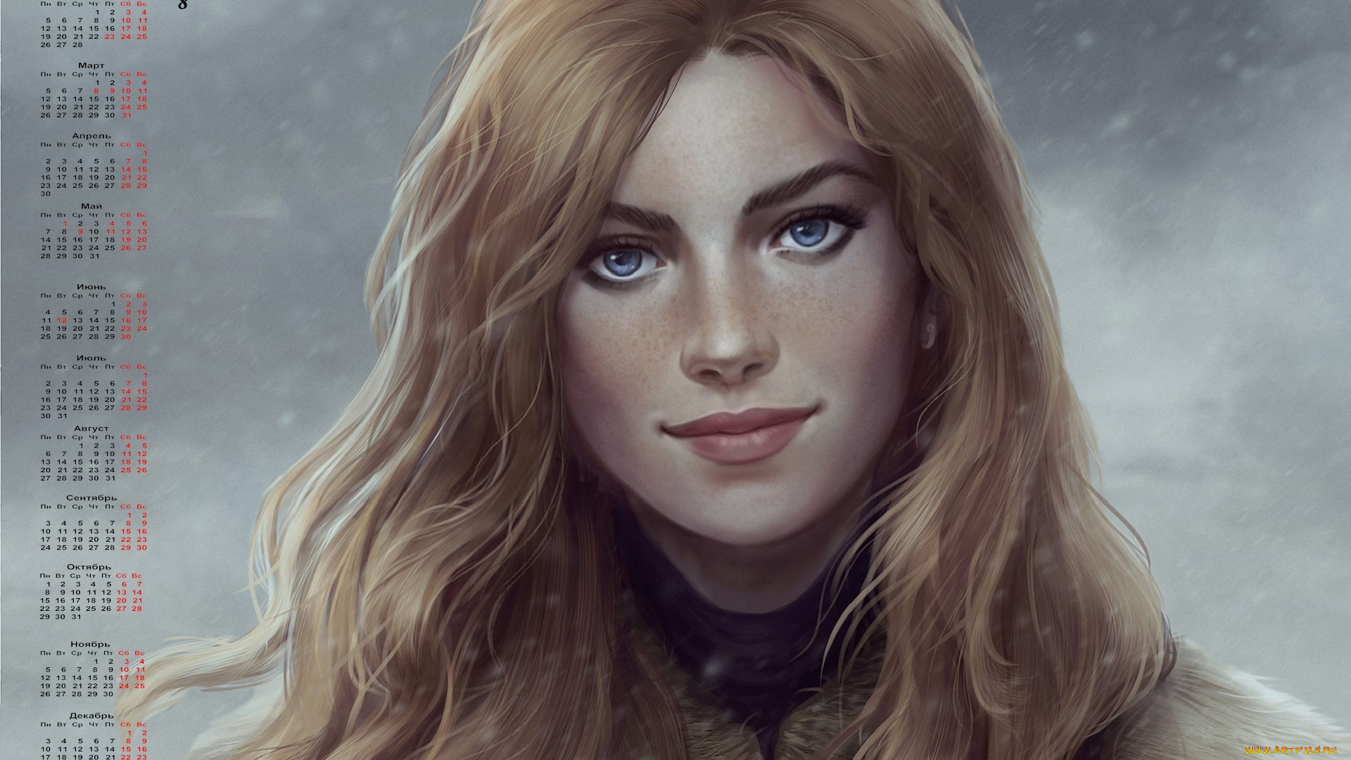 календари, рисованные, , векторная, графика, девушка, взгляд, лицо