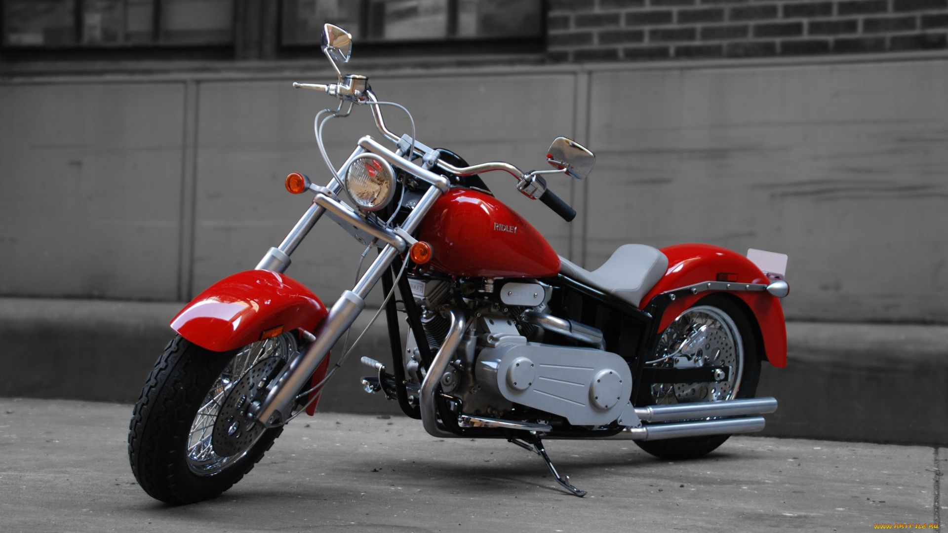 мотоциклы, ridley, дорога, здание, мотоцикл