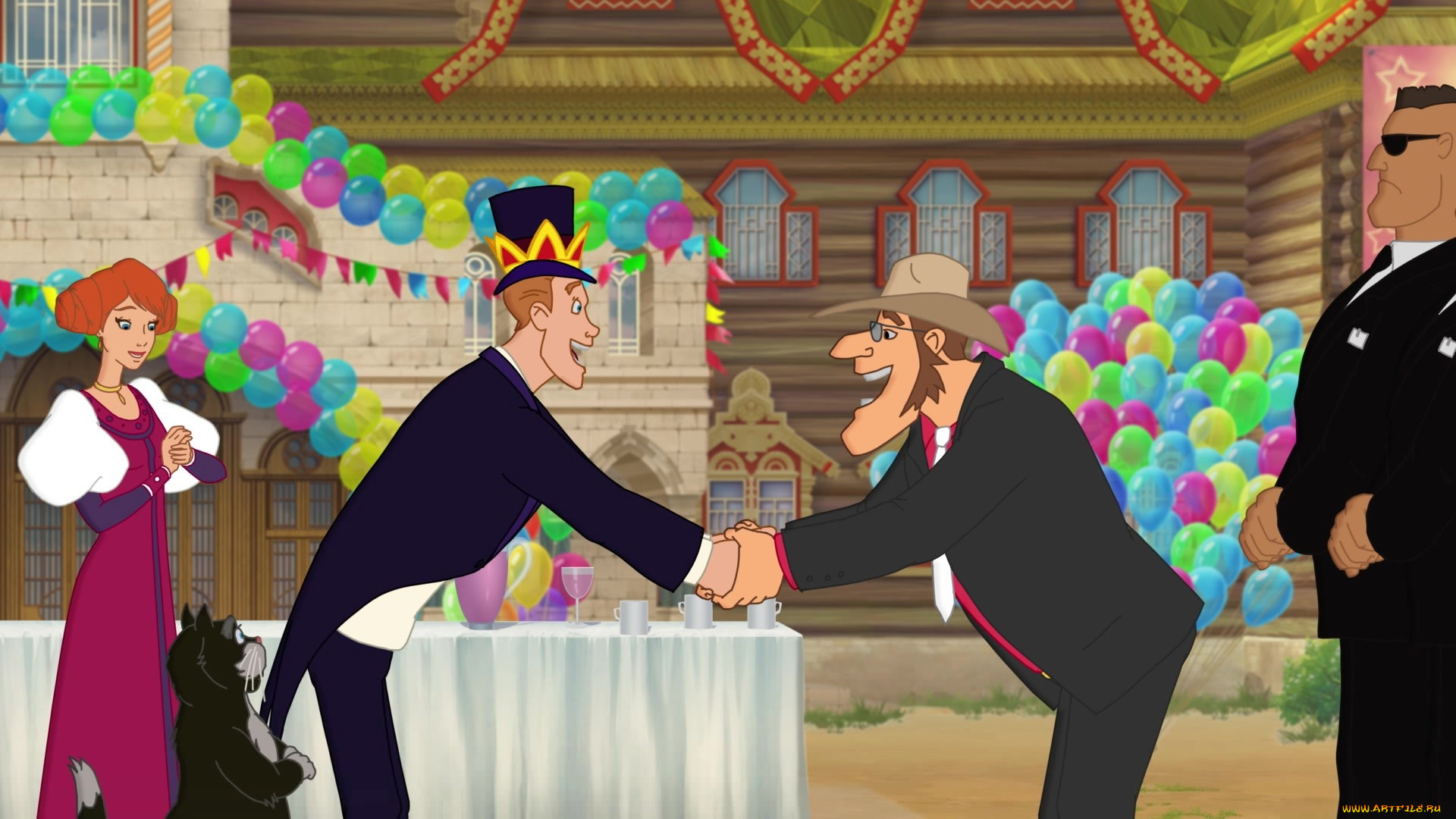 мультфильмы, иван, царевич, и, серый, волк, 3, девушка, мужчина, кот, эмоции, воздушный, шар