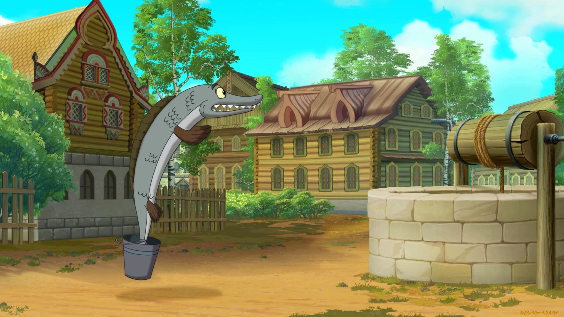 мультфильмы, иван, царевич, и, серый, волк, 3, колодец, щука, ведро, изба