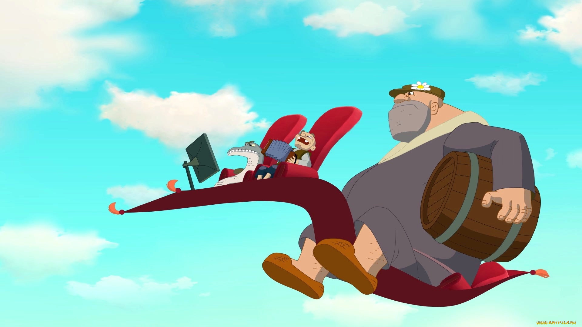 мультфильмы, иван, царевич, и, серый, волк, 3, ковер, люди, рыба, бочка, полет, облака