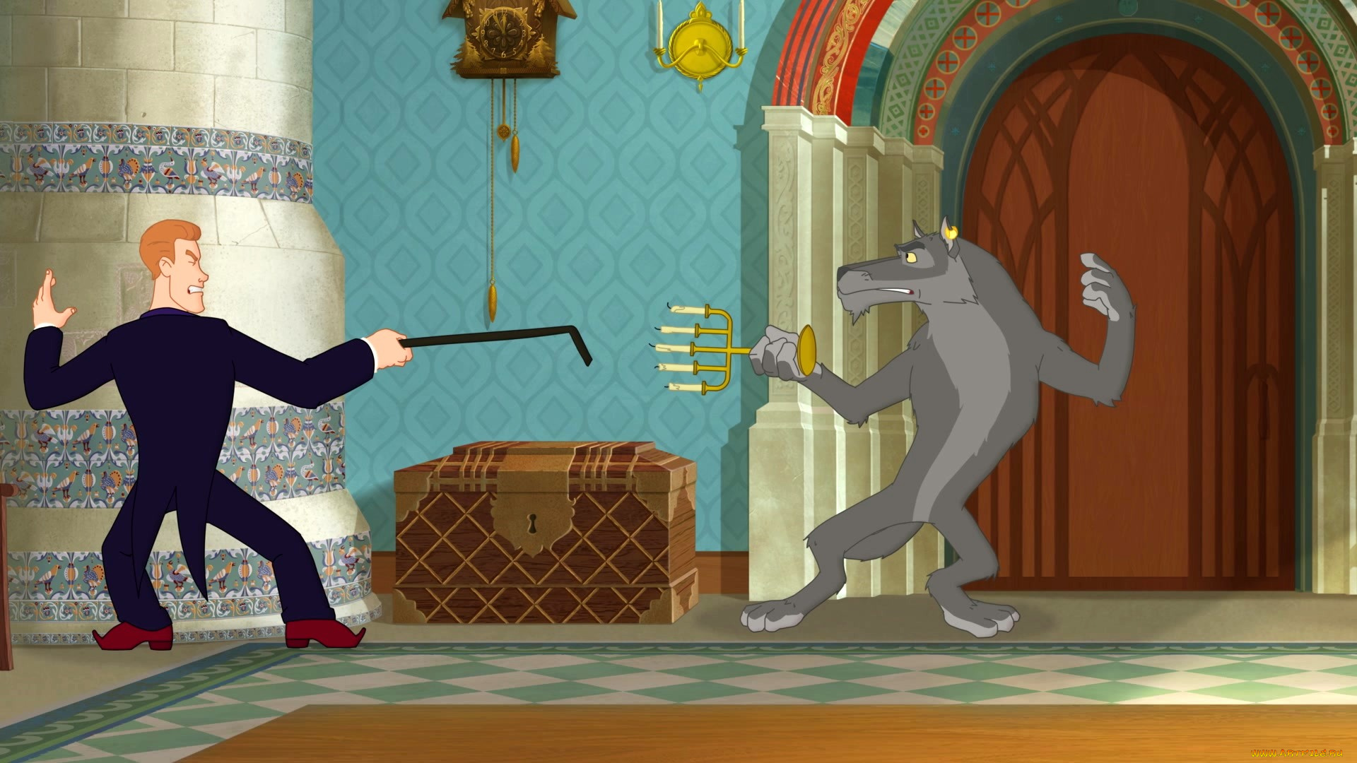 мультфильмы, иван, царевич, и, серый, волк, 3, мужчина, волк, профиль, эмоции, дуэль, кочерга