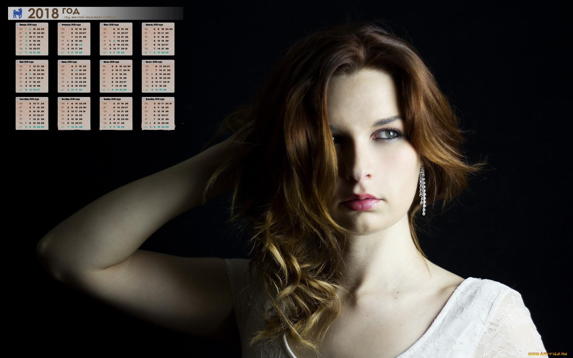 календари, девушки, черный, фон, взгляд