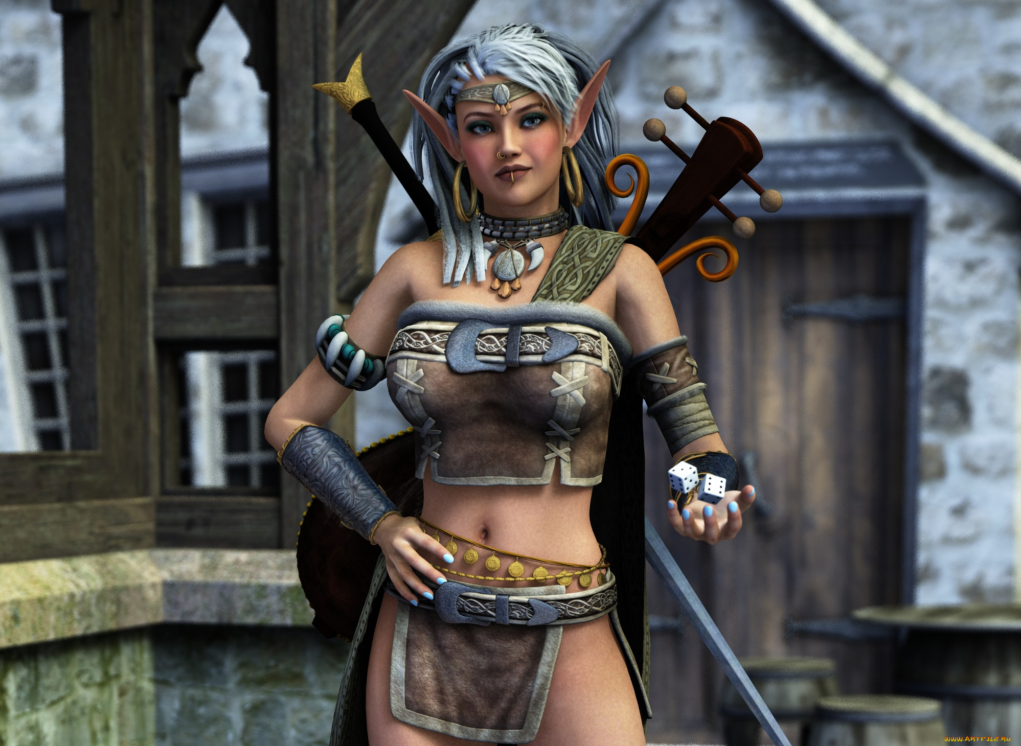 3д, графика, эльфы, , elves, девушка, фон, взгляд