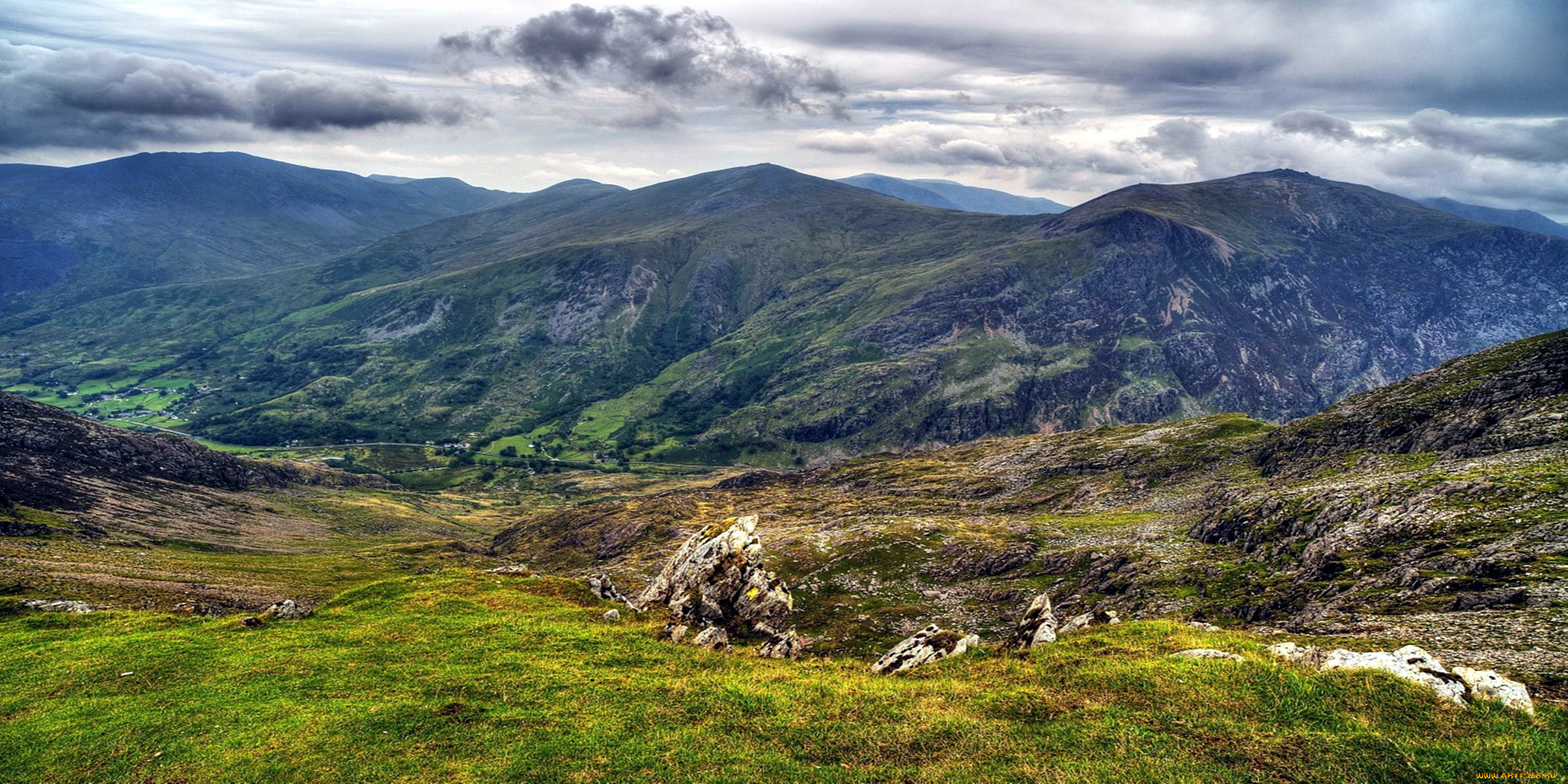 природа, горы, облака, долина