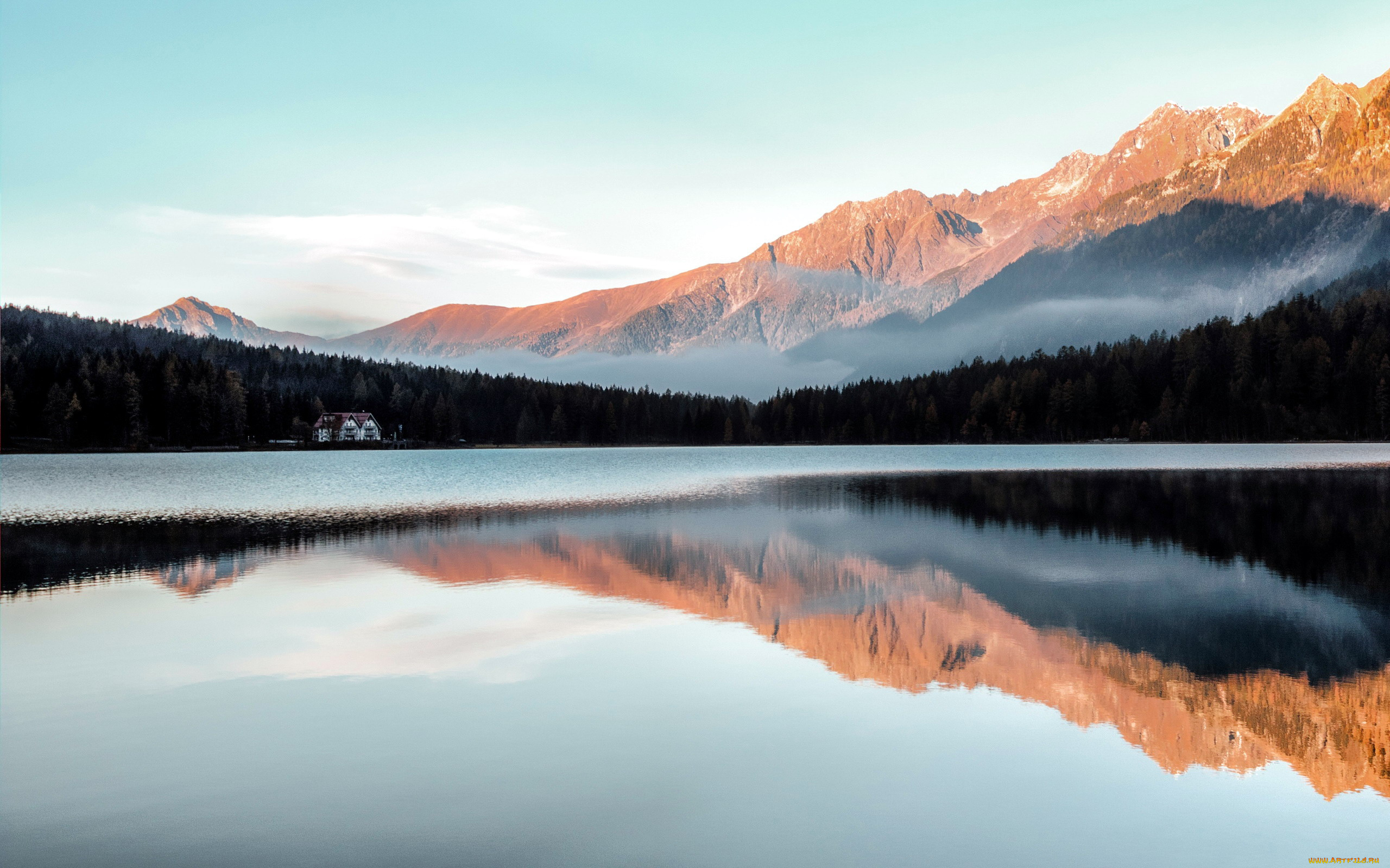 природа, пейзажи, горы, озеро, туман, отражение