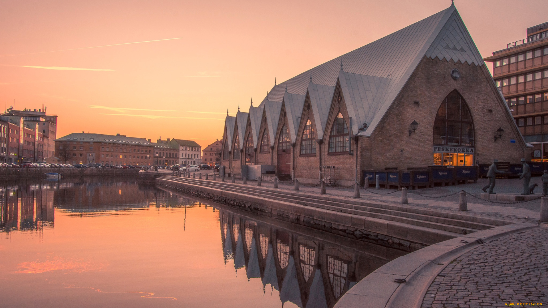 города, -, улицы, , площади, , набережные, гётеборг, швеция, вечер