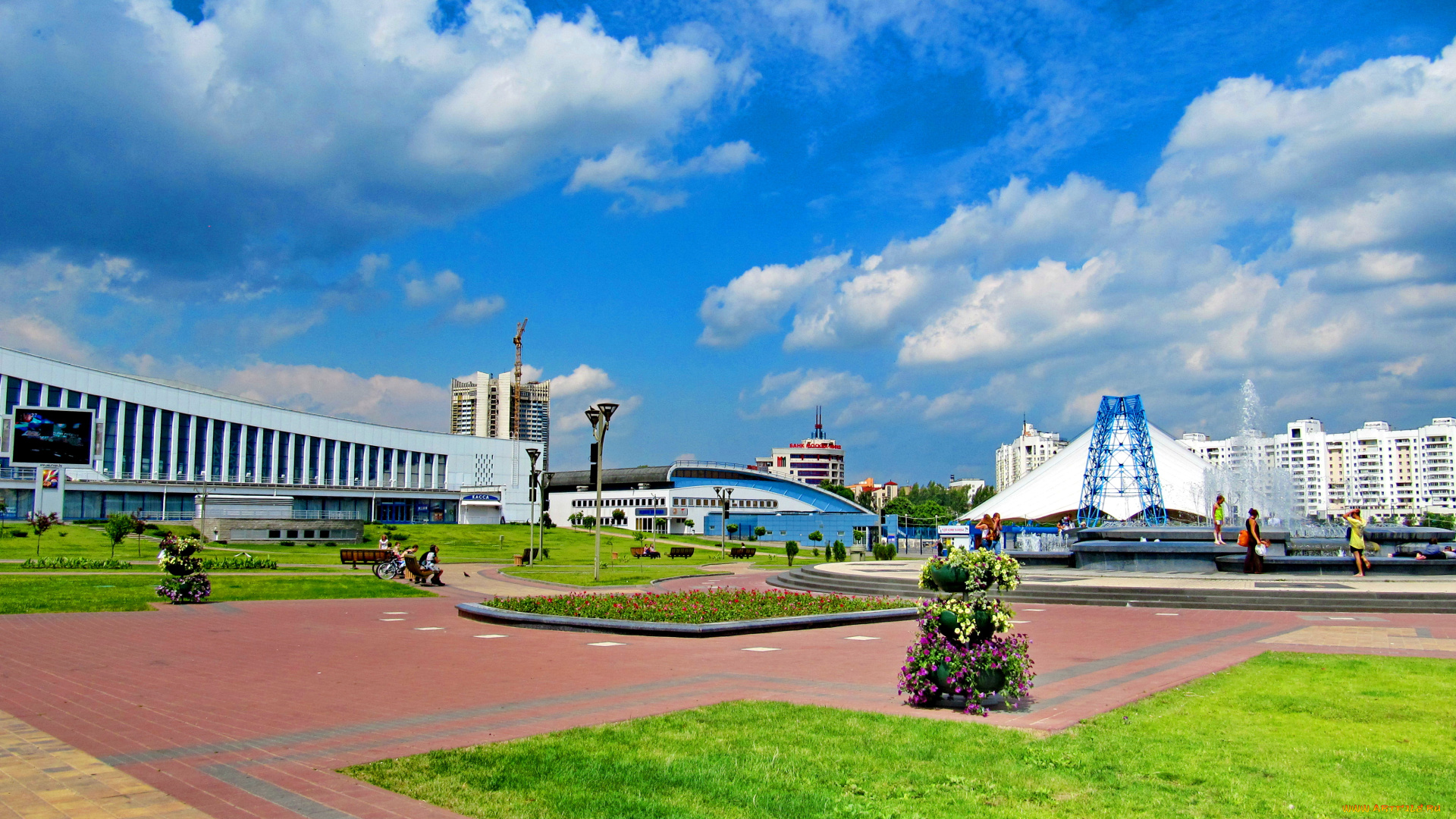 минск, города, минск, , беларусь, здания, фонтан, площадь