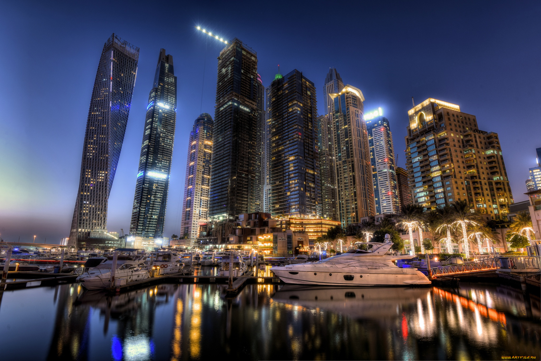города, дубай, , оаэ, ночь, огни, дубай, skyline
