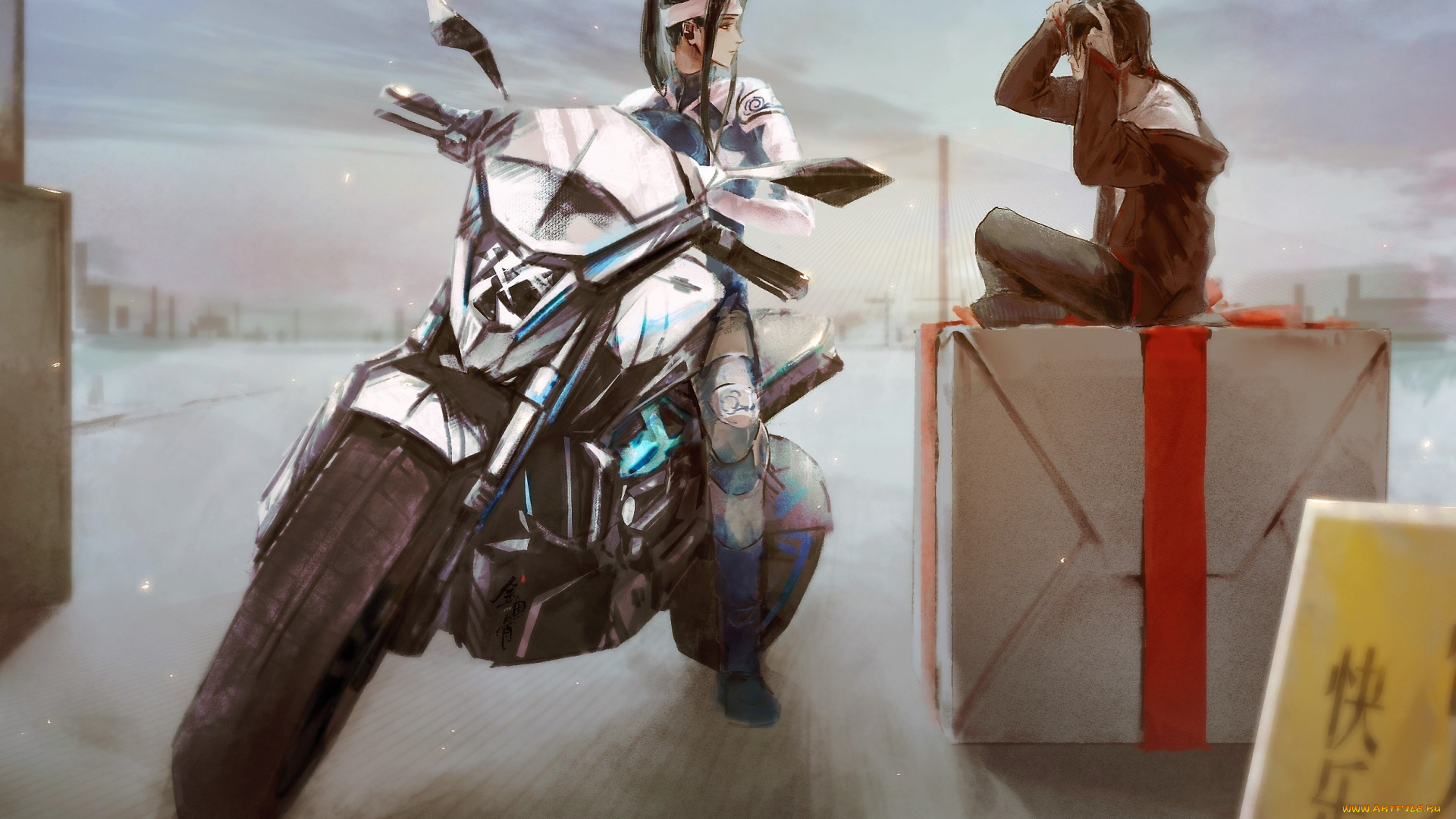 аниме, mo, dao, zu, shi, вэй, усянь, лань, ванцзы, мотоцикл, коробка