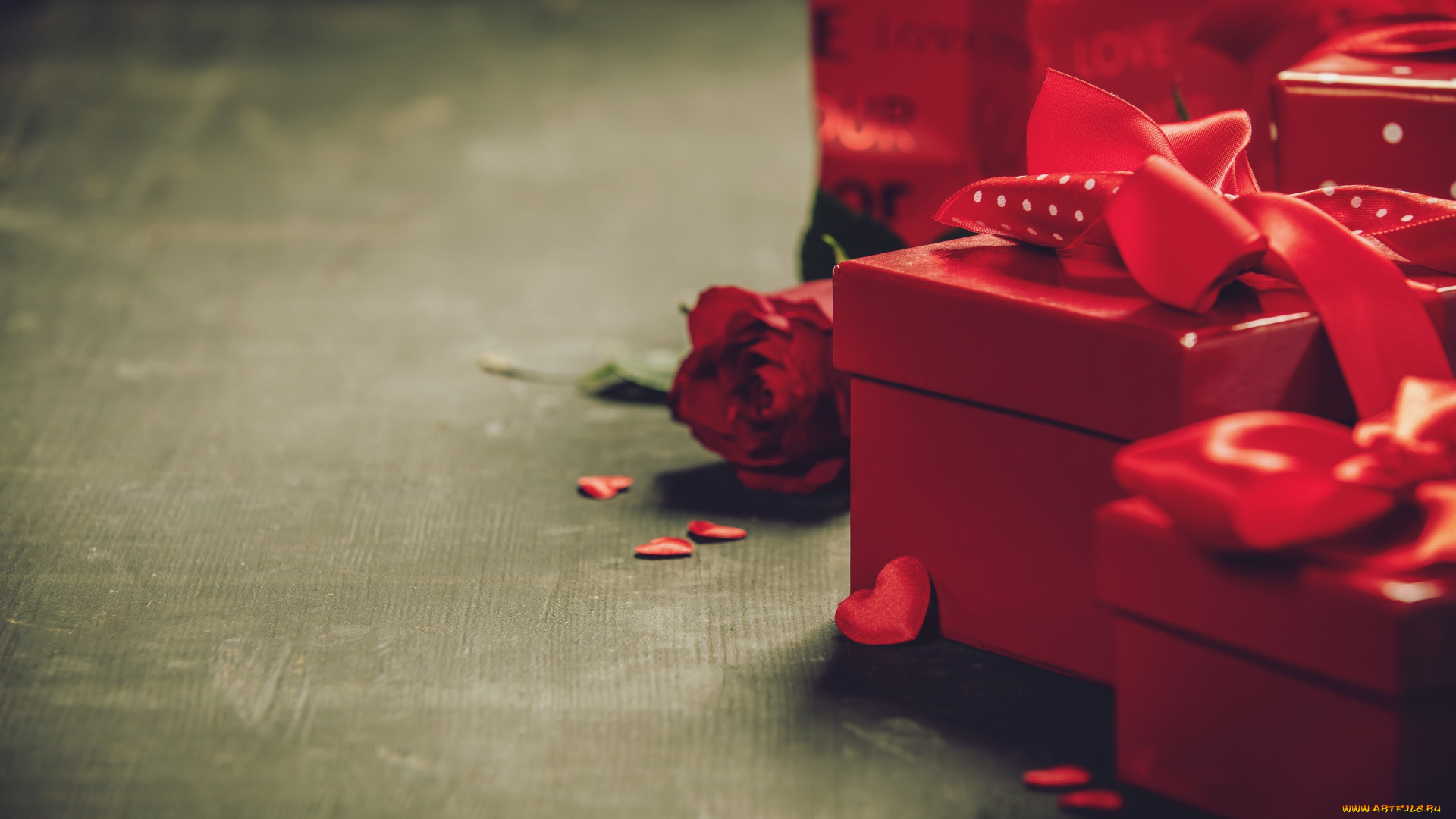 праздничные, подарки, и, коробочки, коробки, подарки, роза, сердечки