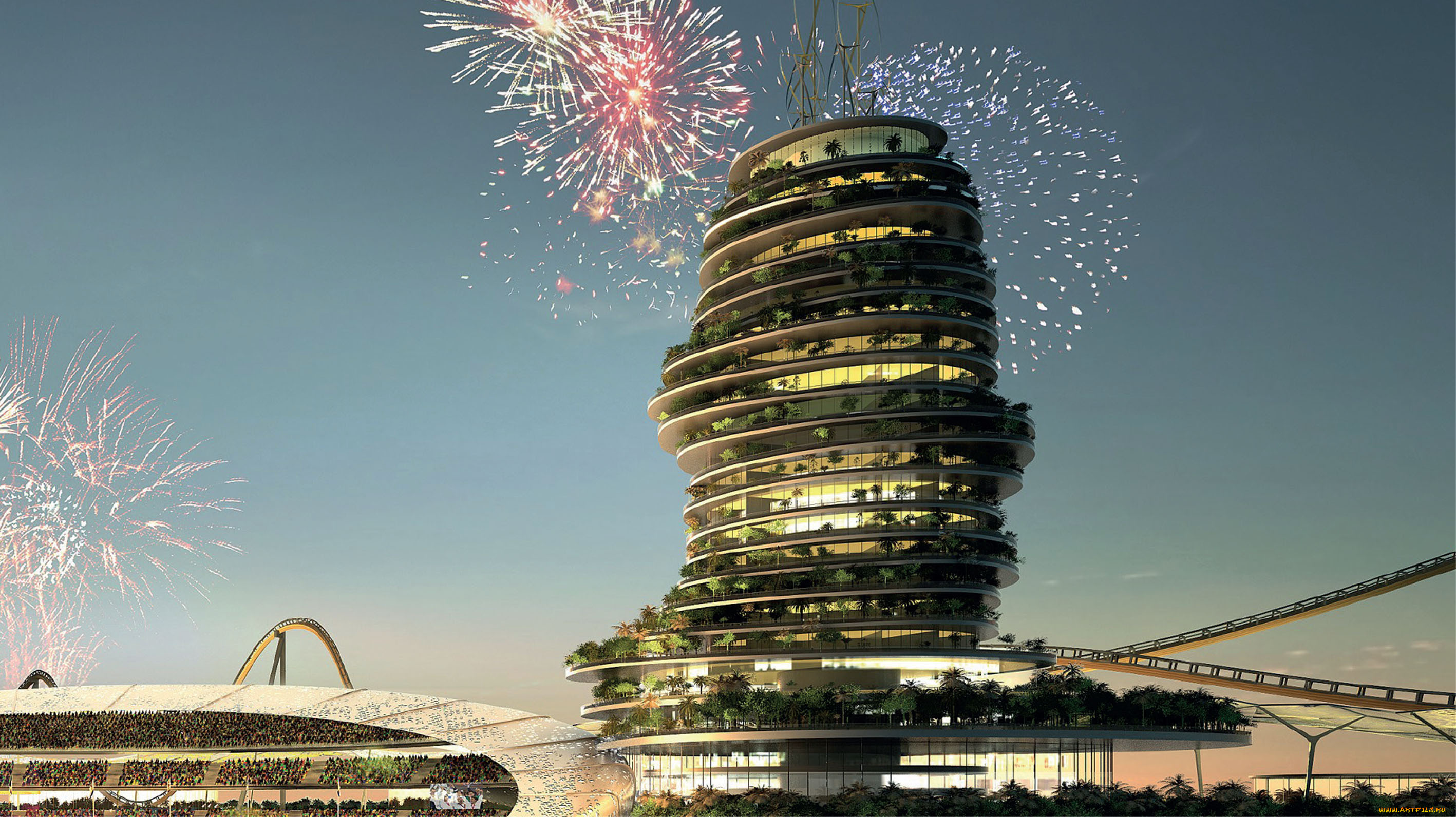 3д, графика, архитектура, , architecture, башня, салют, стадион