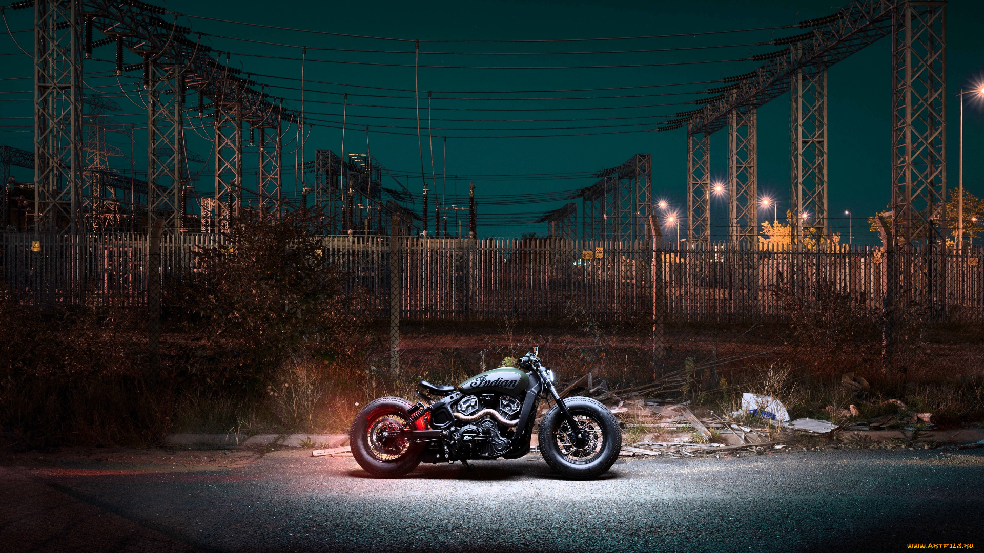 мотоциклы, indian, мотоцикл, забор, электростанция