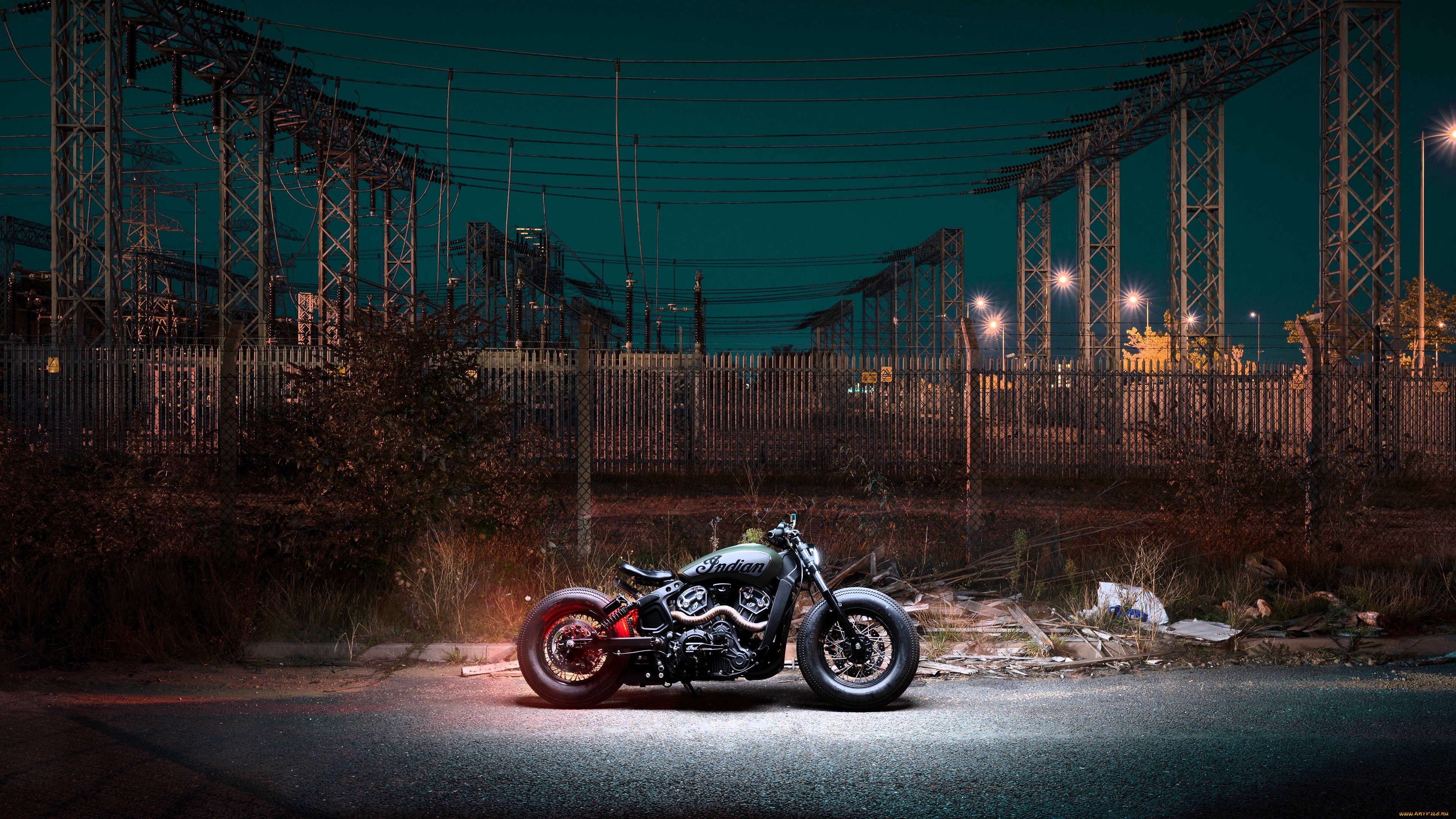 мотоциклы, indian, мотоцикл, забор, электростанция
