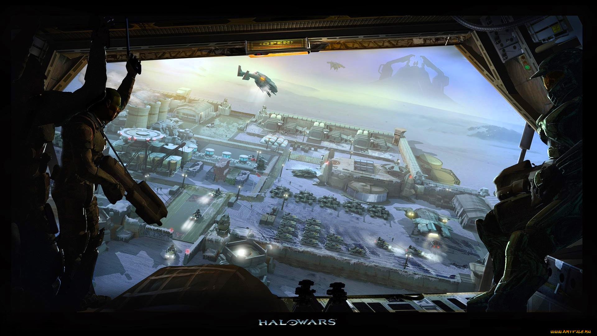 видео, игры, halo, wars, транспортер, солдаты, полет, панорама