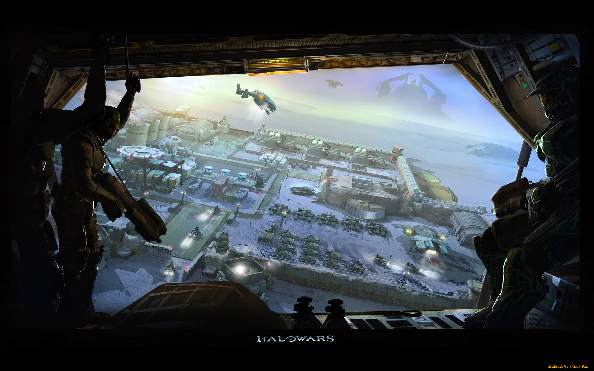 видео, игры, halo, wars, транспортер, солдаты, полет, панорама